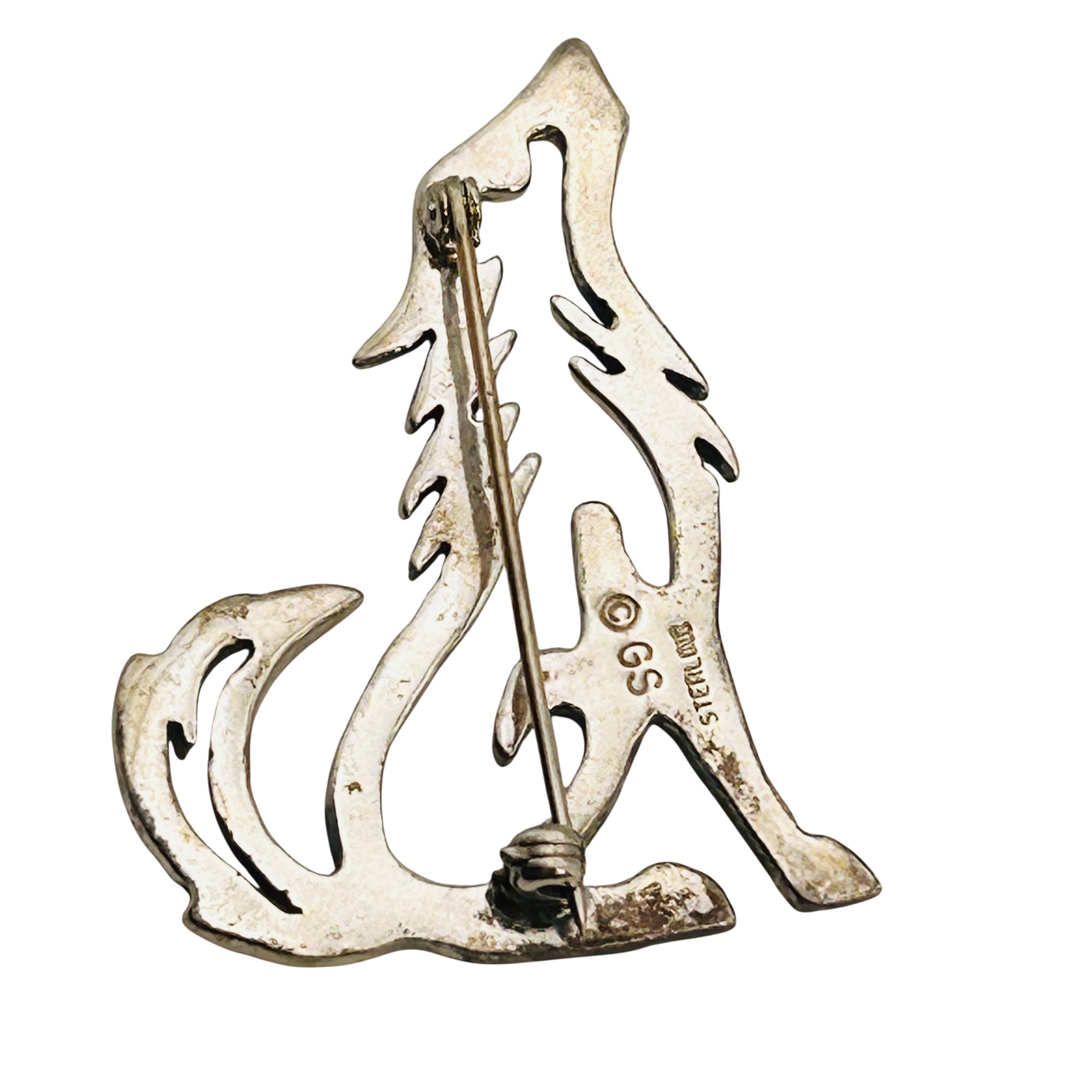 Glen Sandoval Navajo Sterling Howling Wolf Brooch
