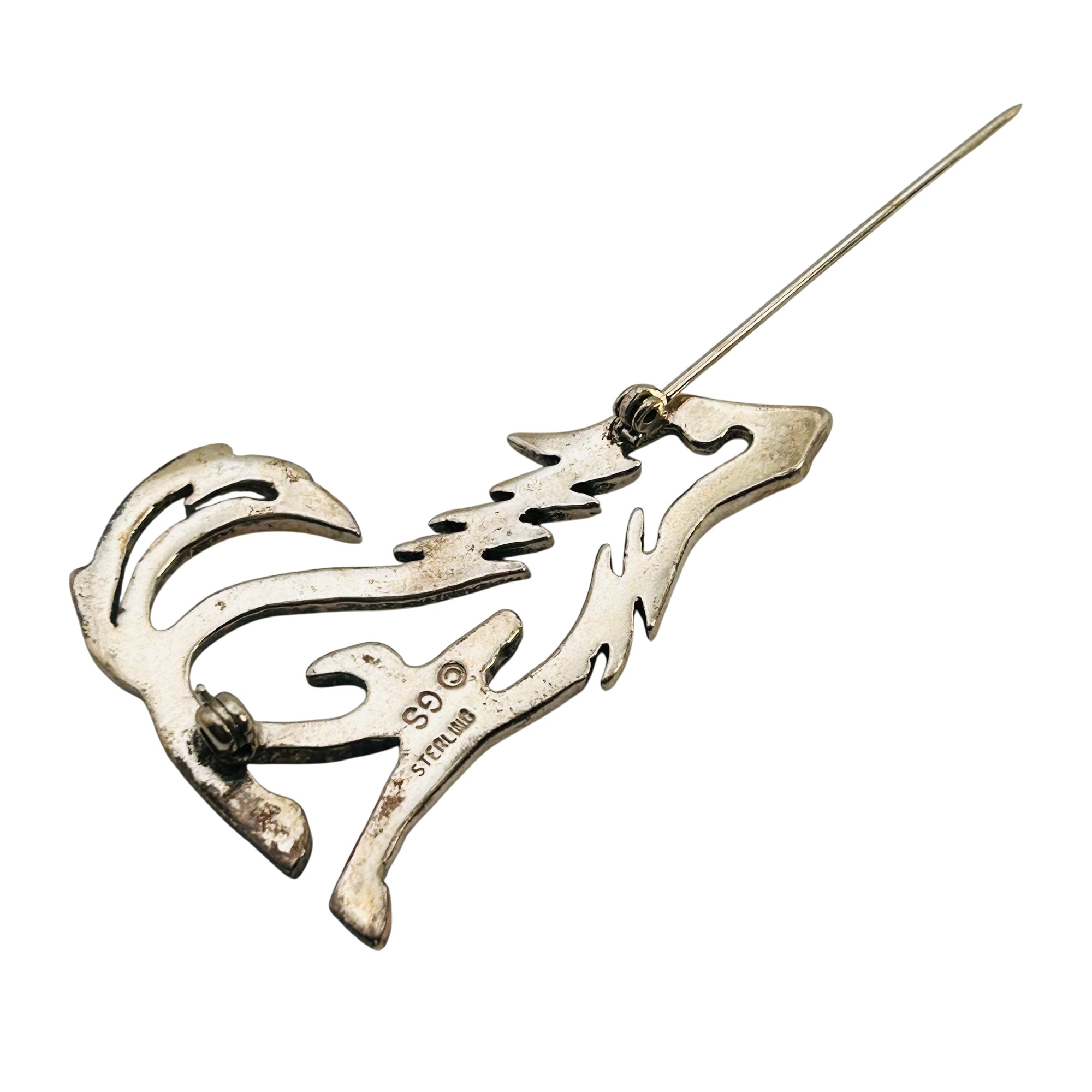 Glen Sandoval Navajo Sterling Howling Wolf Brooch