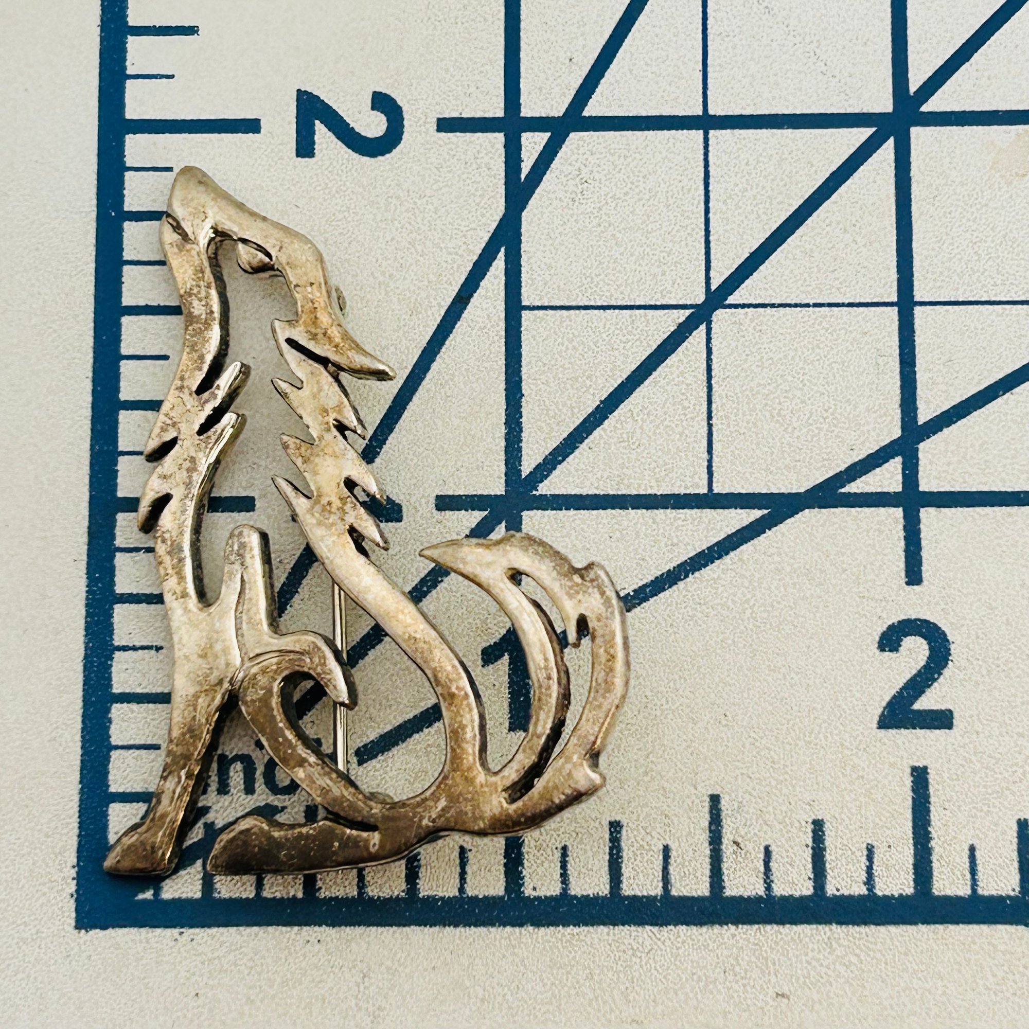 Glen Sandoval Navajo Sterling Howling Wolf Brooch