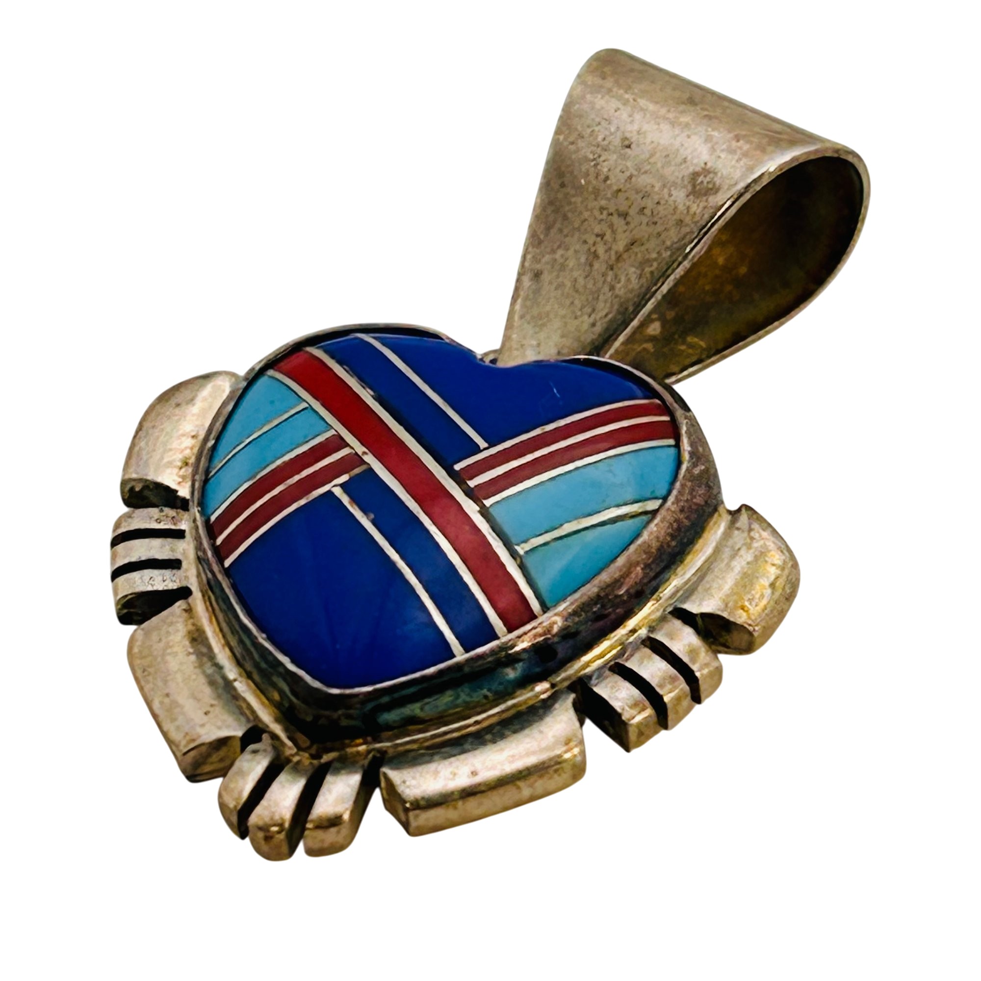 Signed Native Sterling Inlay Stone Heart Pendant