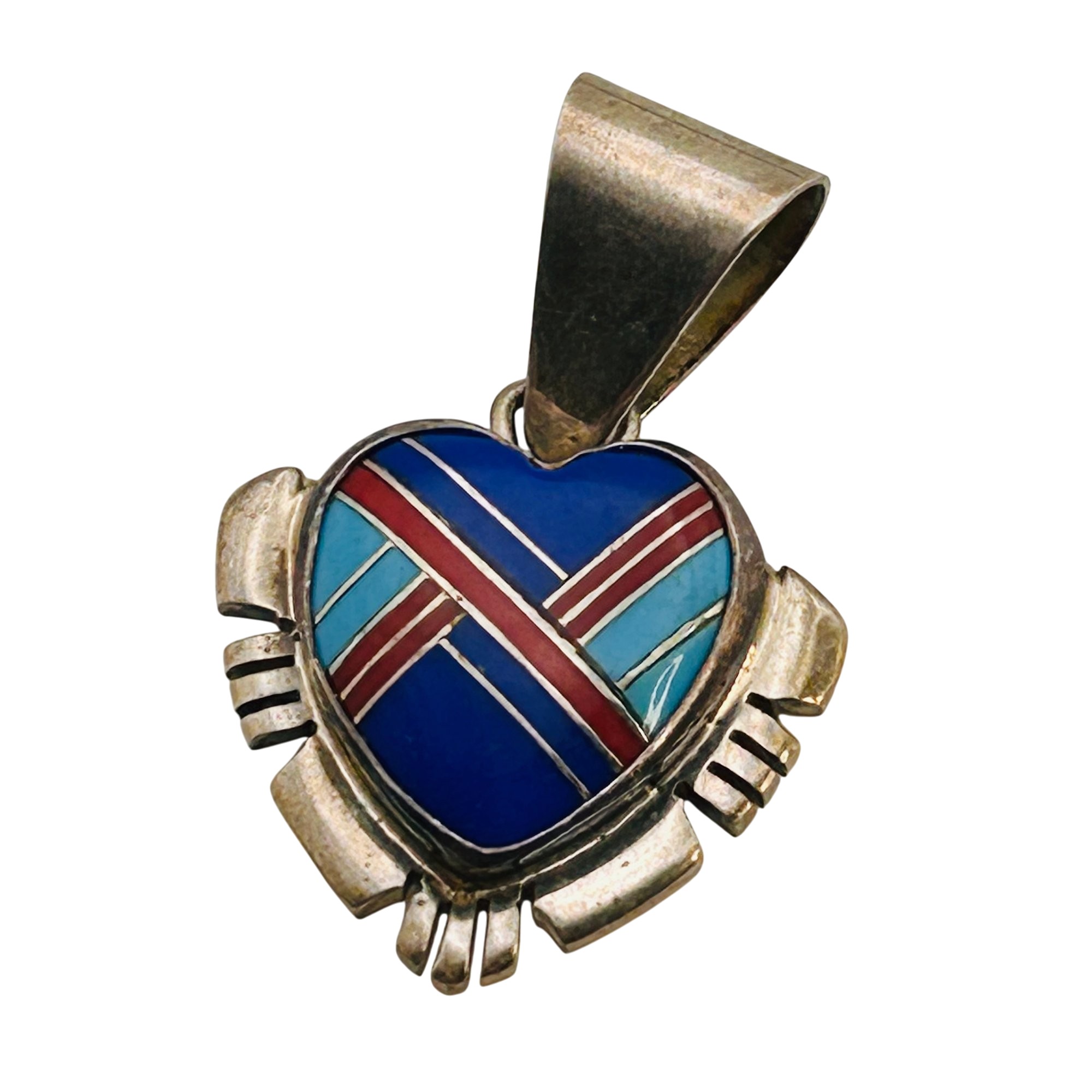 Signed Native Sterling Inlay Stone Heart Pendant