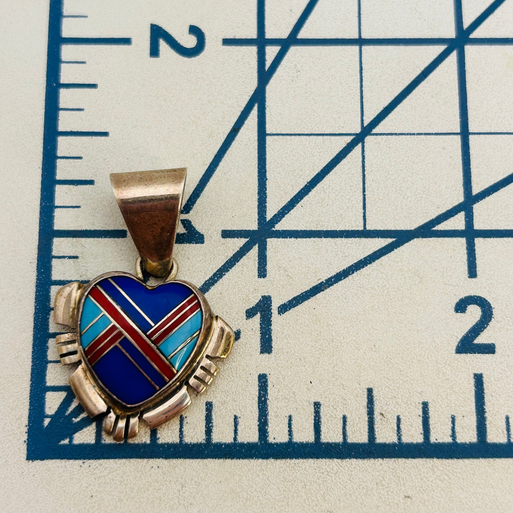 Signed Native Sterling Inlay Stone Heart Pendant