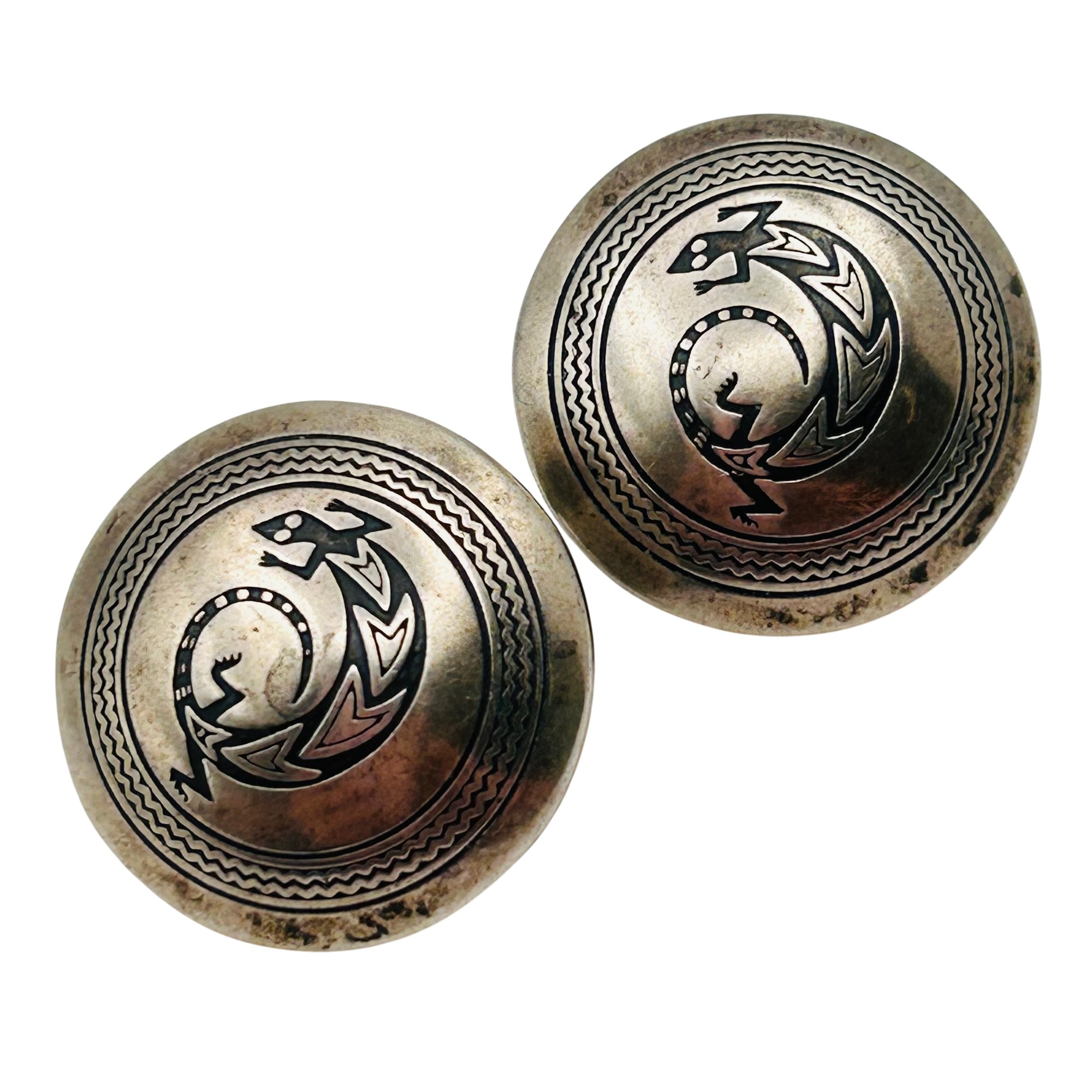 Signed Southwest Sterling Stamped Lizard Earrings