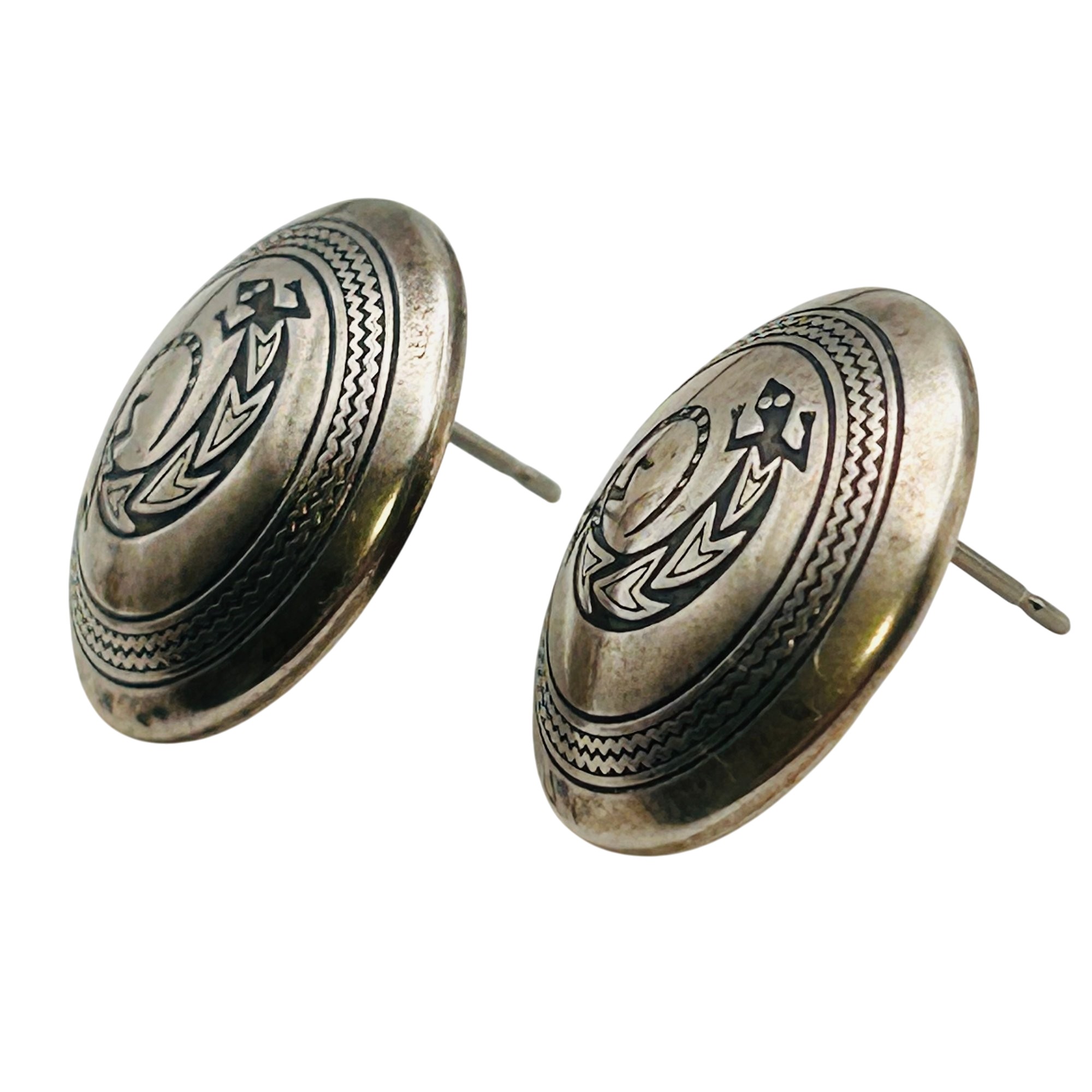 Signed Southwest Sterling Stamped Lizard Earrings
