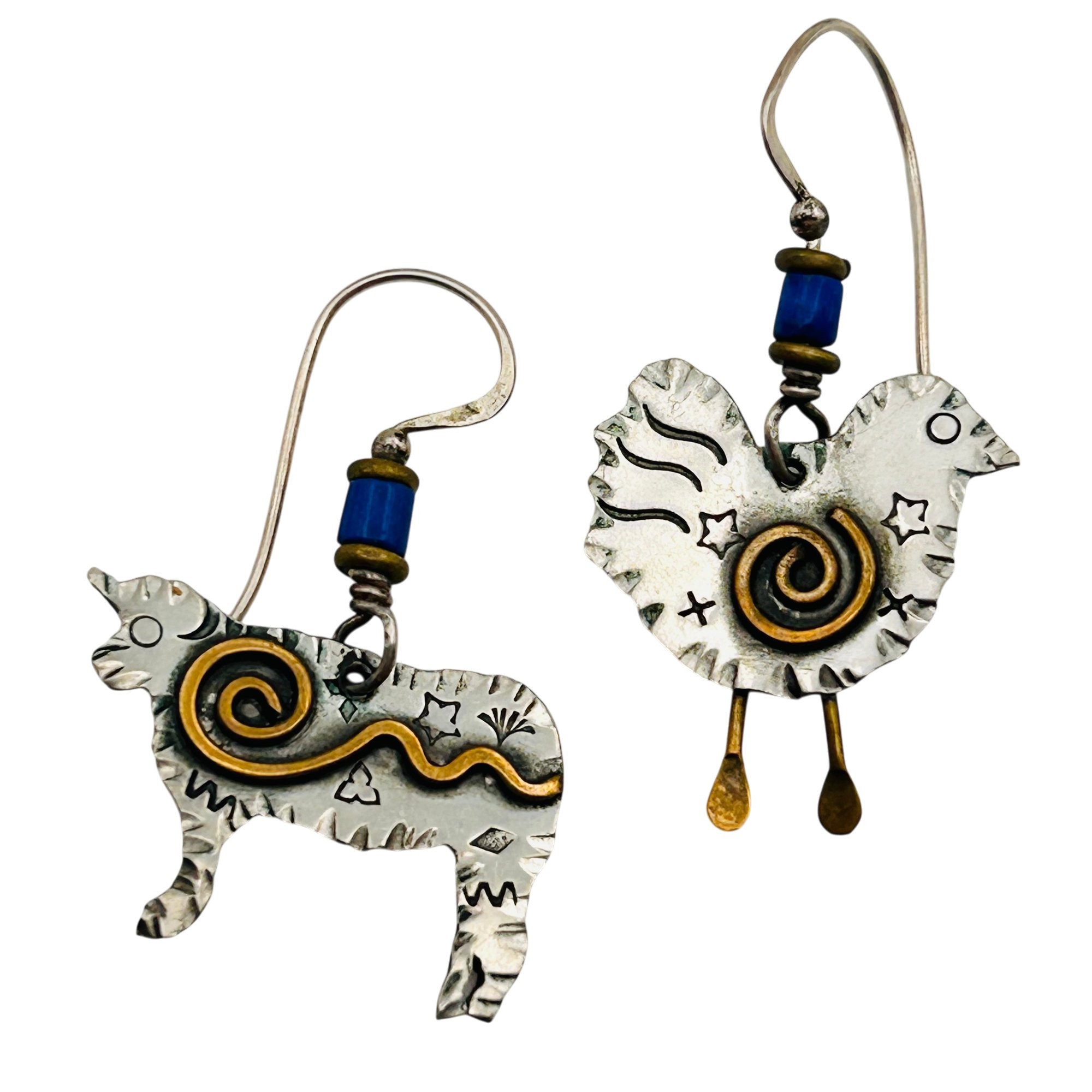 Q Miller Sterling Brass Accent Cow/Chick Earrings