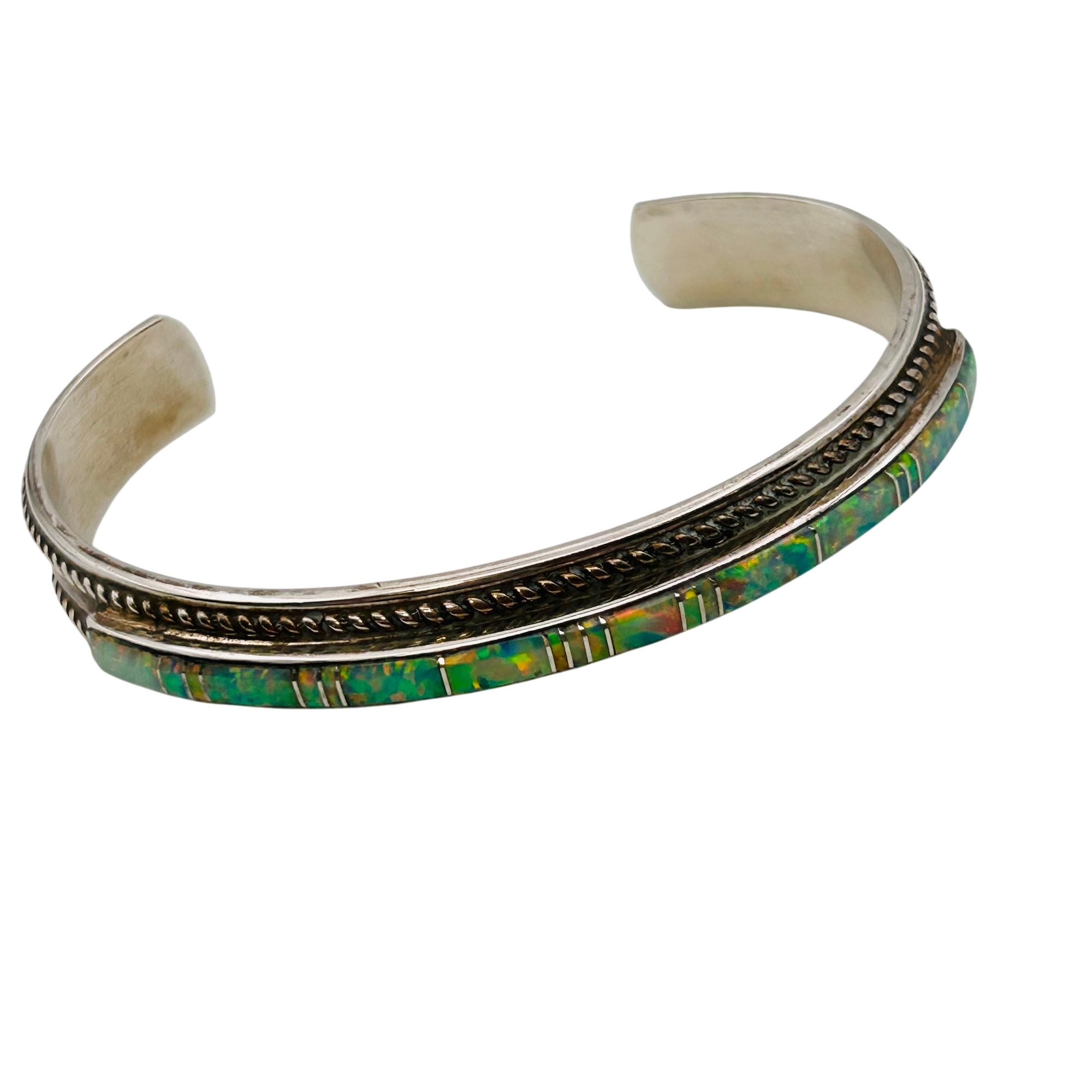 Signed Navajo Sterling Opal Cuff Bracelet