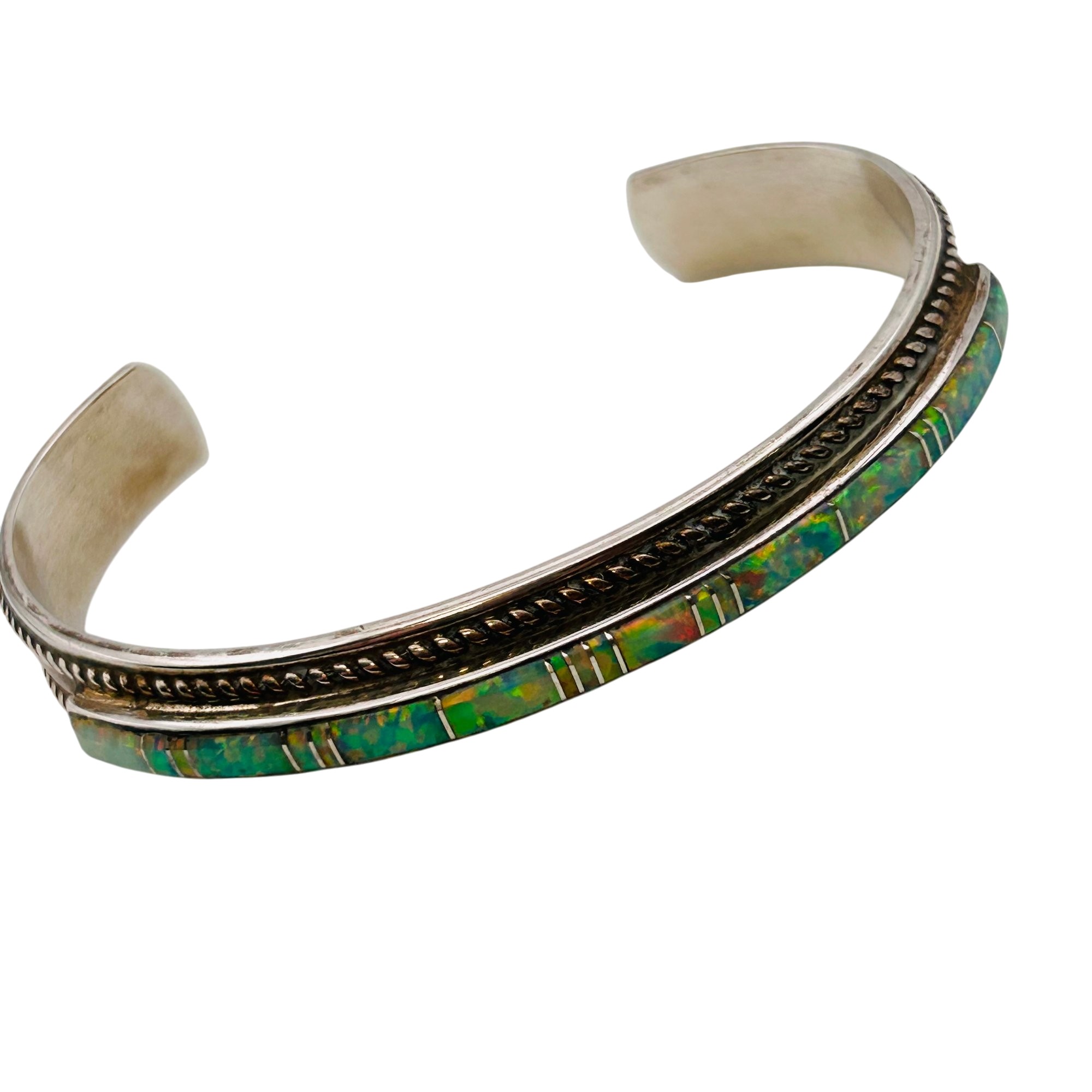 Signed Navajo Sterling Opal Cuff Bracelet