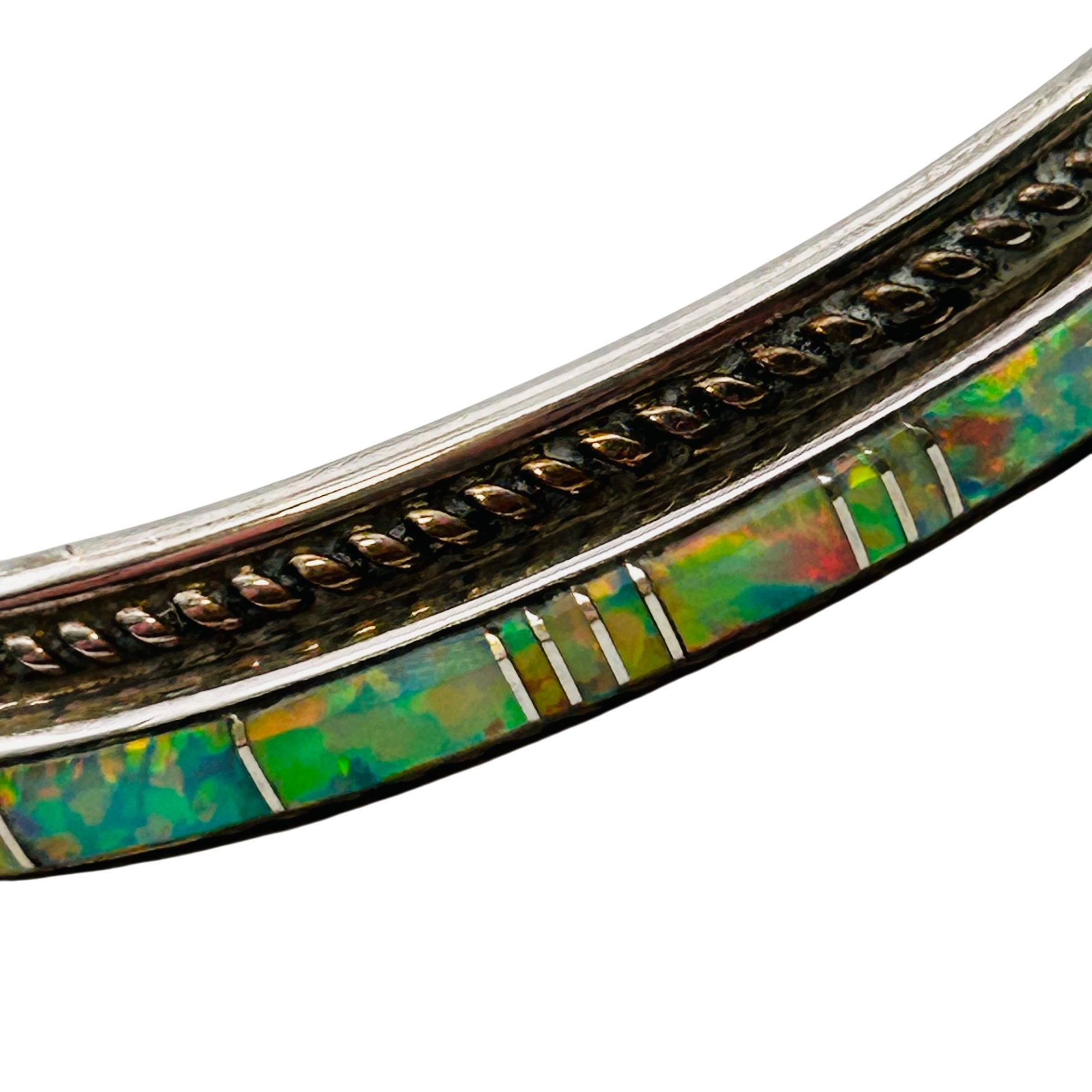 Signed Navajo Sterling Opal Cuff Bracelet
