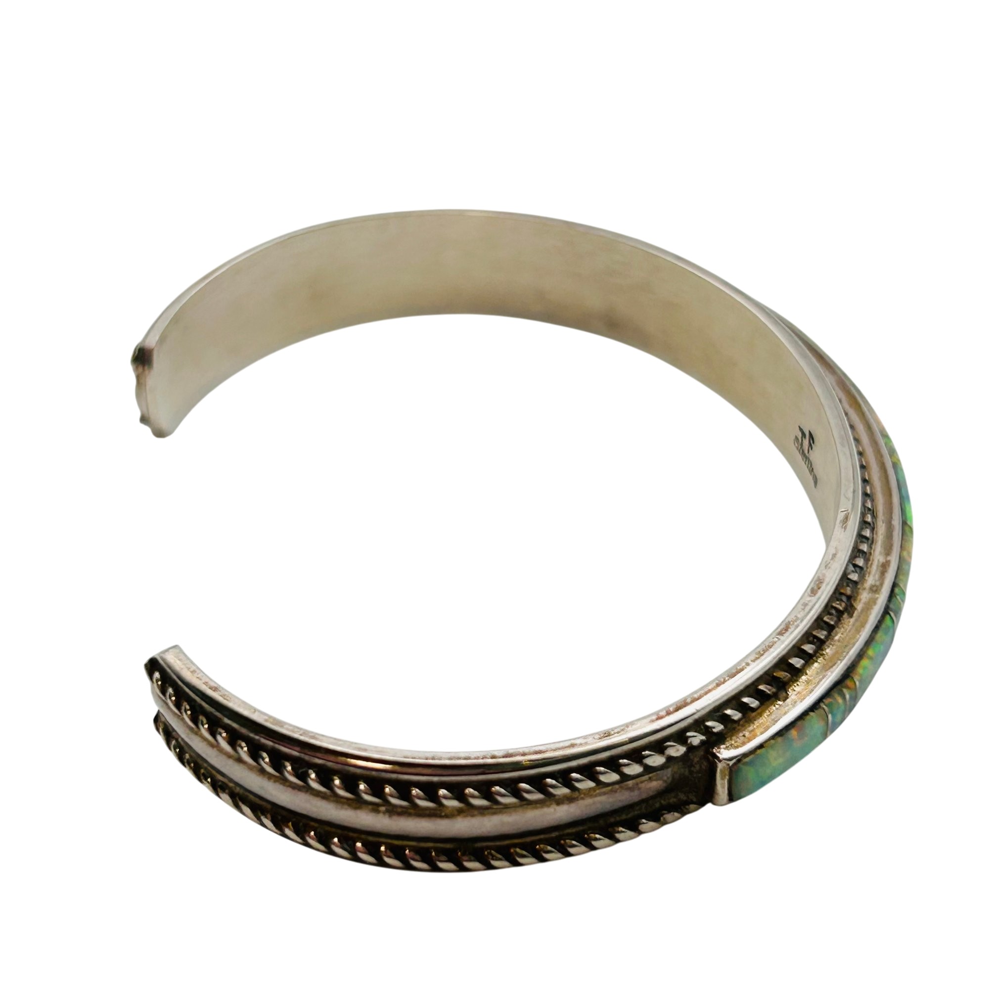 Signed Navajo Sterling Opal Cuff Bracelet