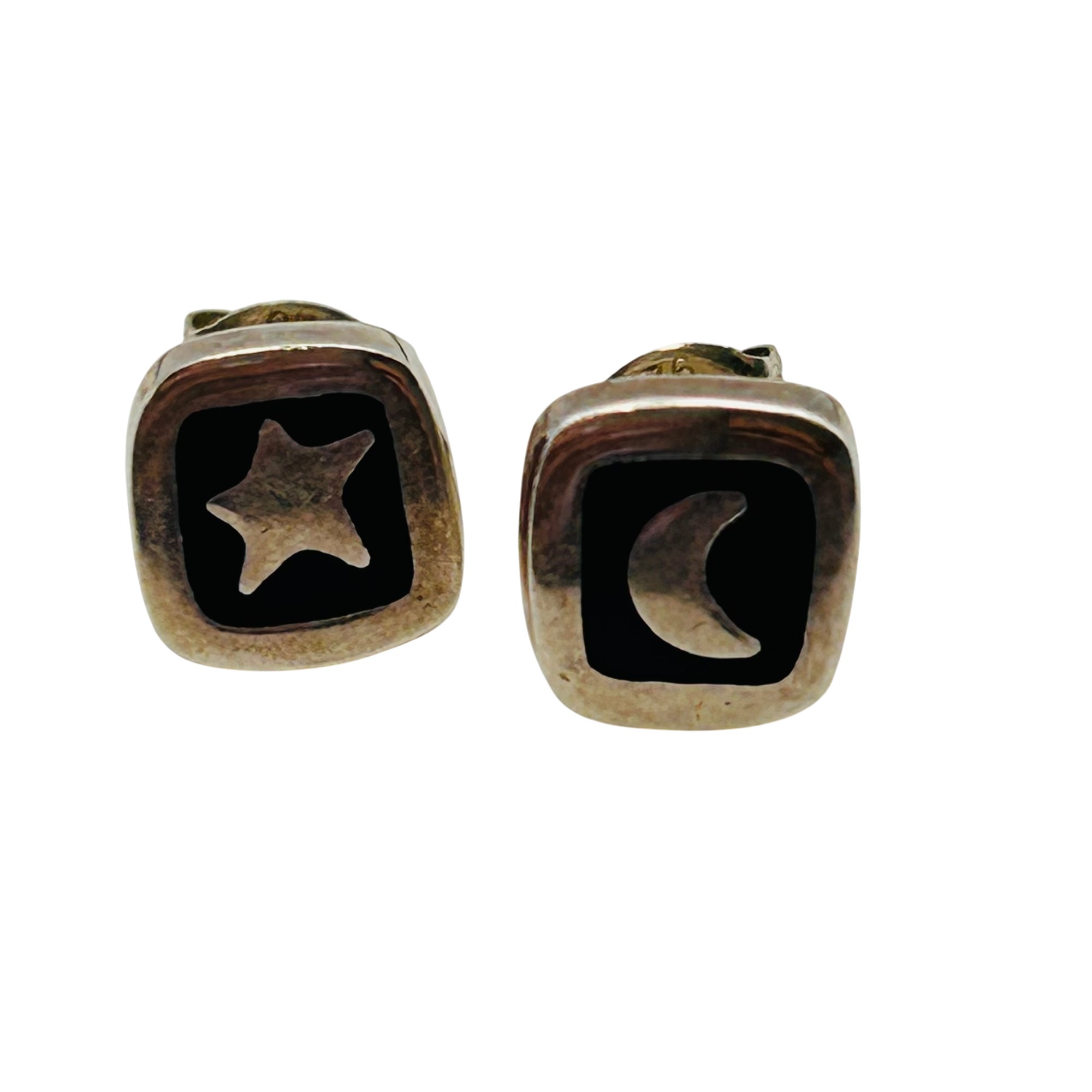 Signed Southwest Sterling Star And Moon Earrings