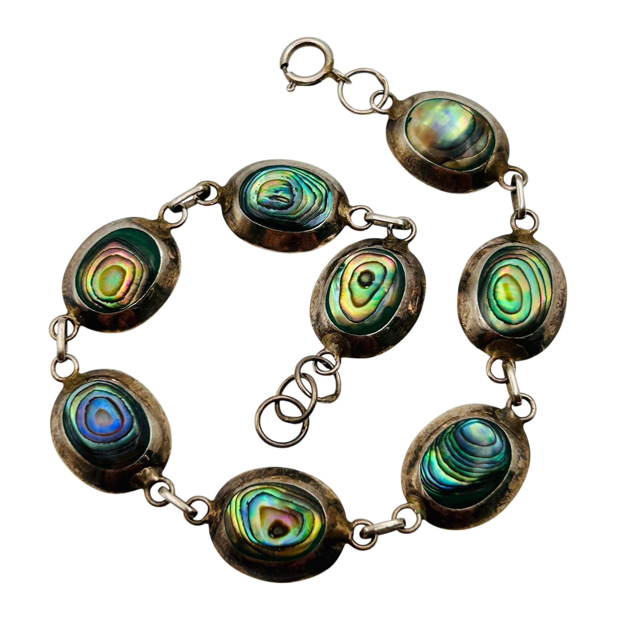 Southwest Sterling Abalone Link Chain Bracelet