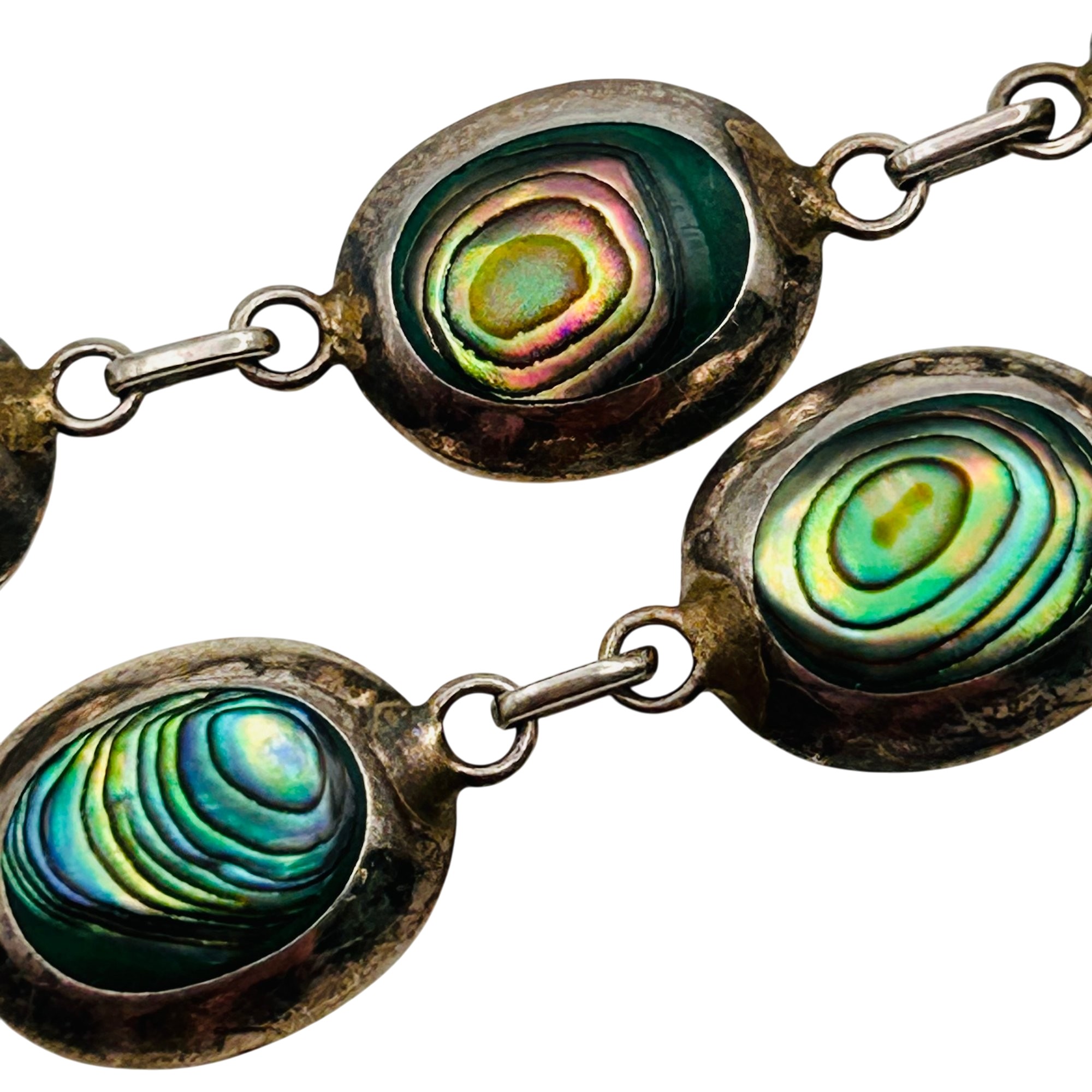 Southwest Sterling Abalone Link Chain Bracelet