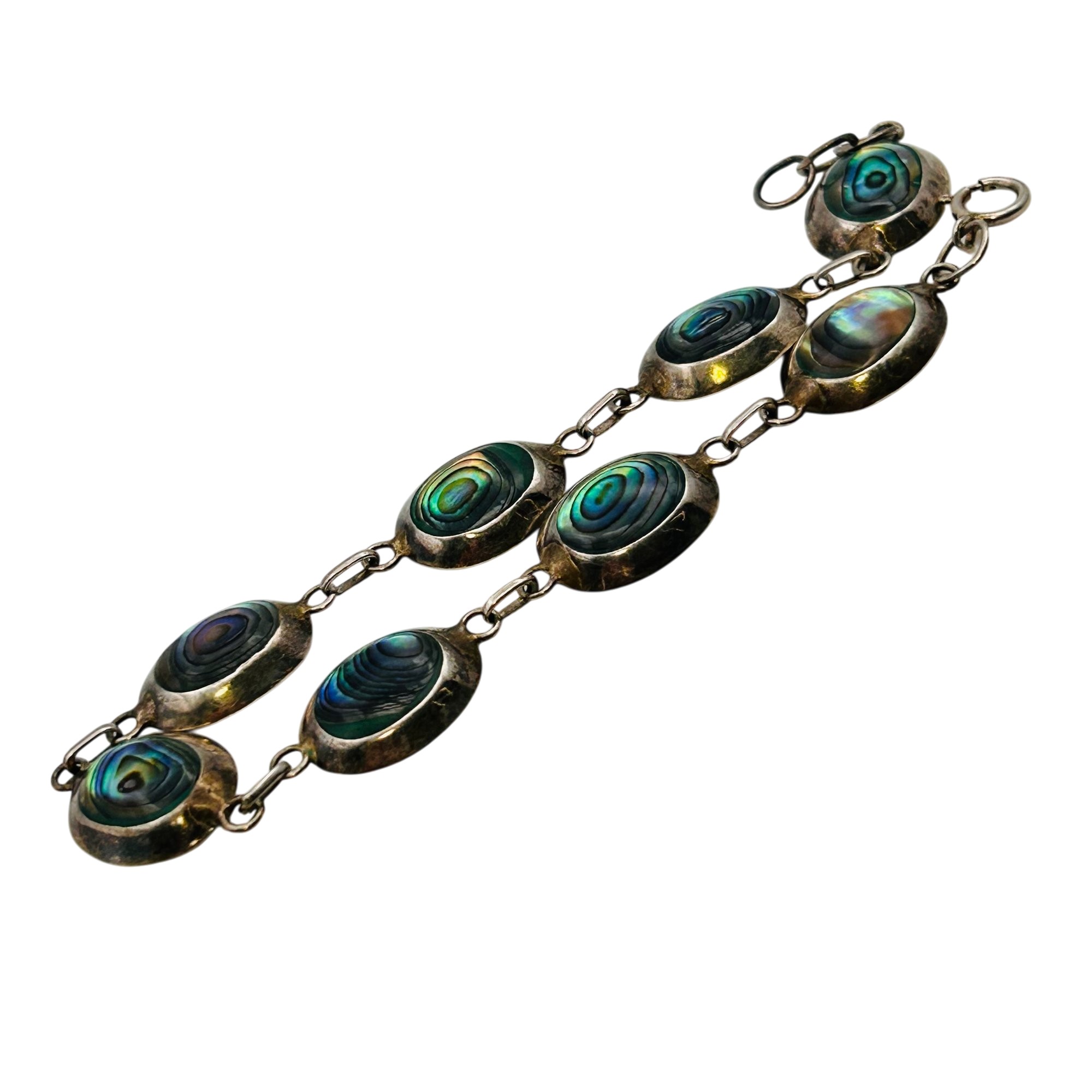 Southwest Sterling Abalone Link Chain Bracelet