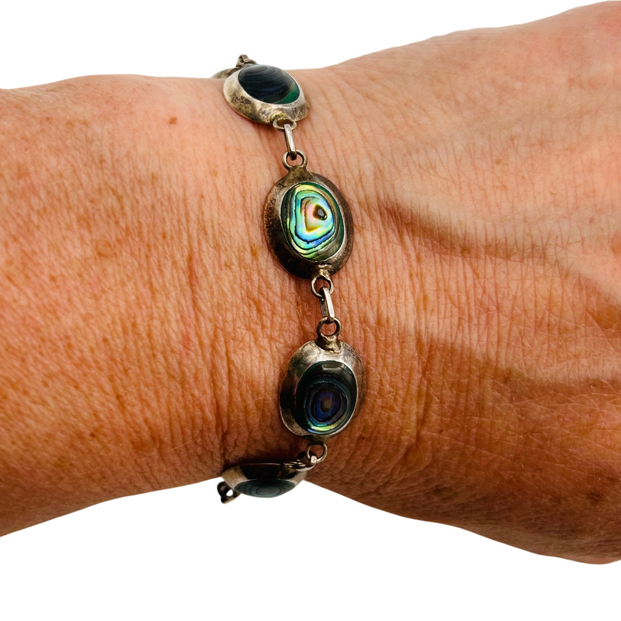 Southwest Sterling Abalone Link Chain Bracelet