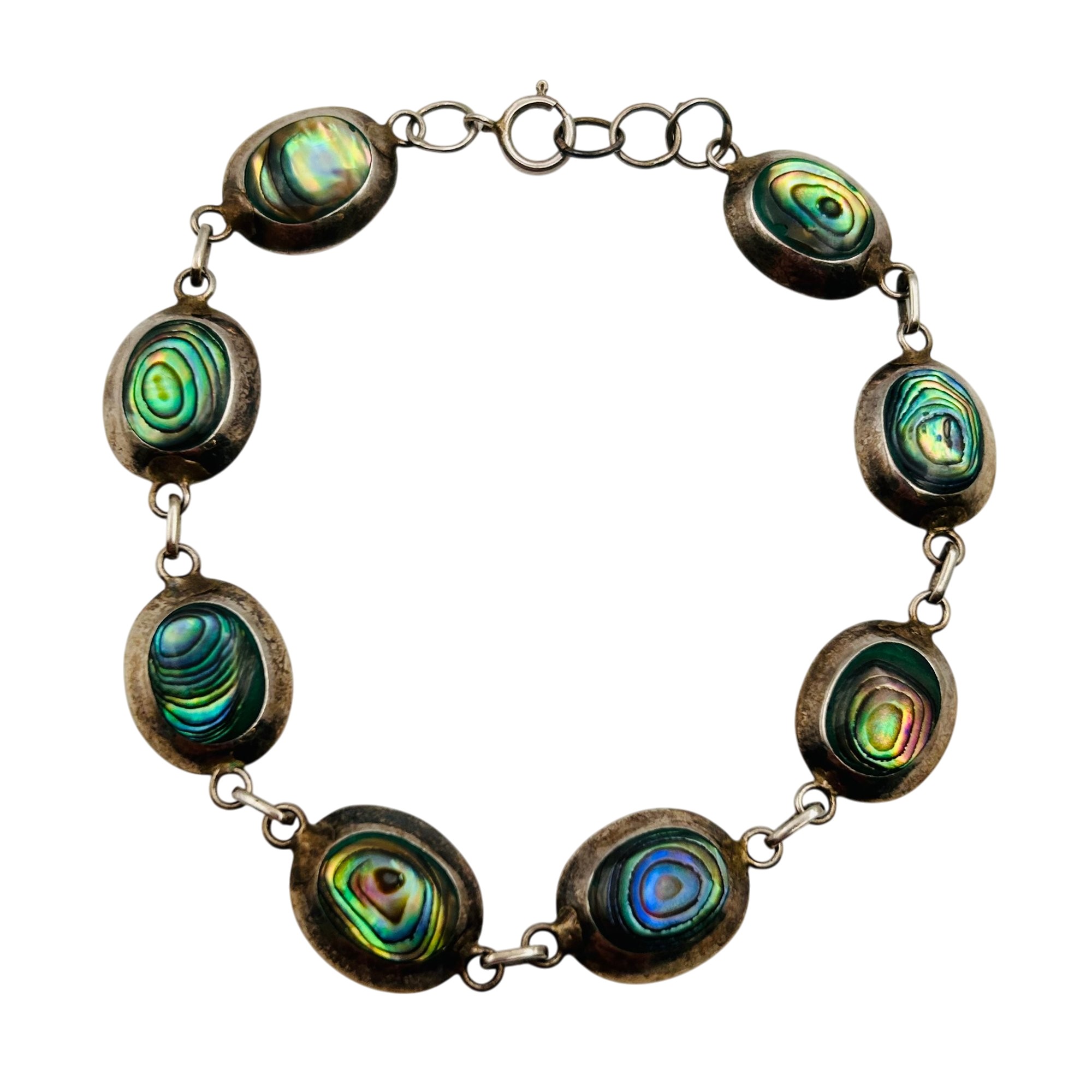 Southwest Sterling Abalone Link Chain Bracelet