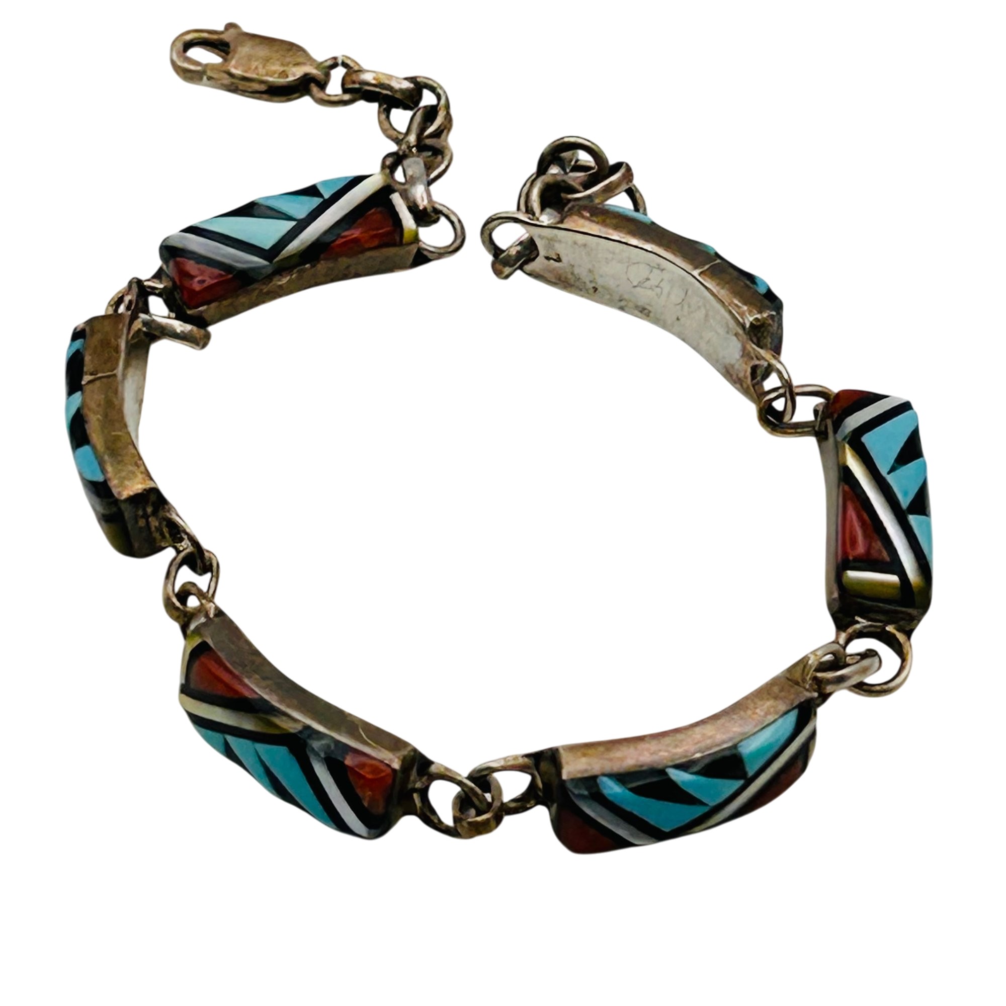 Vintage Signed Zuni Sterling Multi-Stone Bracelet