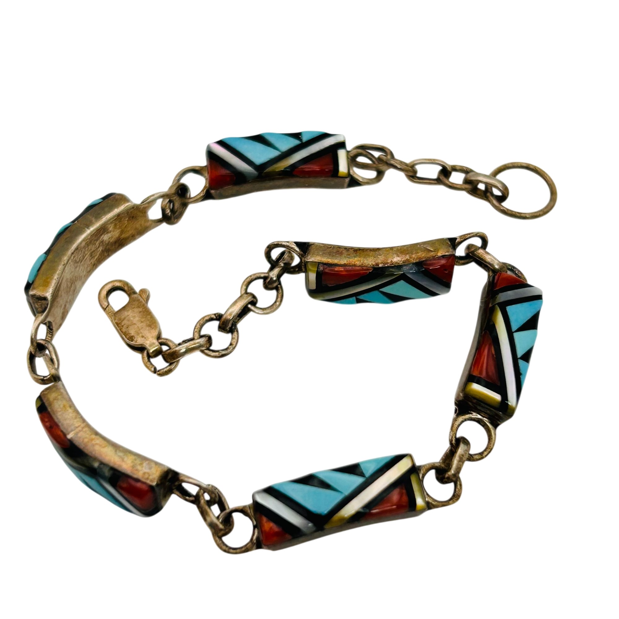 Vintage Signed Zuni Sterling Multi-Stone Bracelet