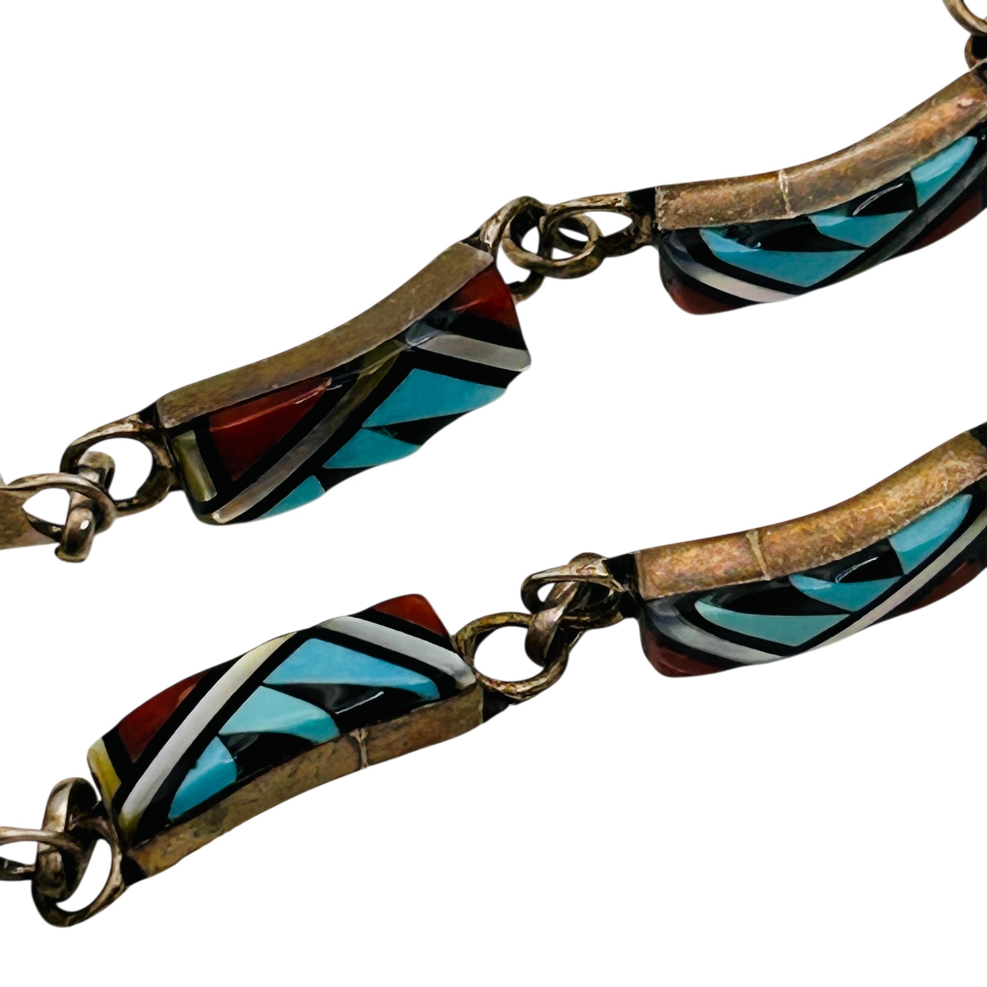 Vintage Signed Zuni Sterling Multi-Stone Bracelet