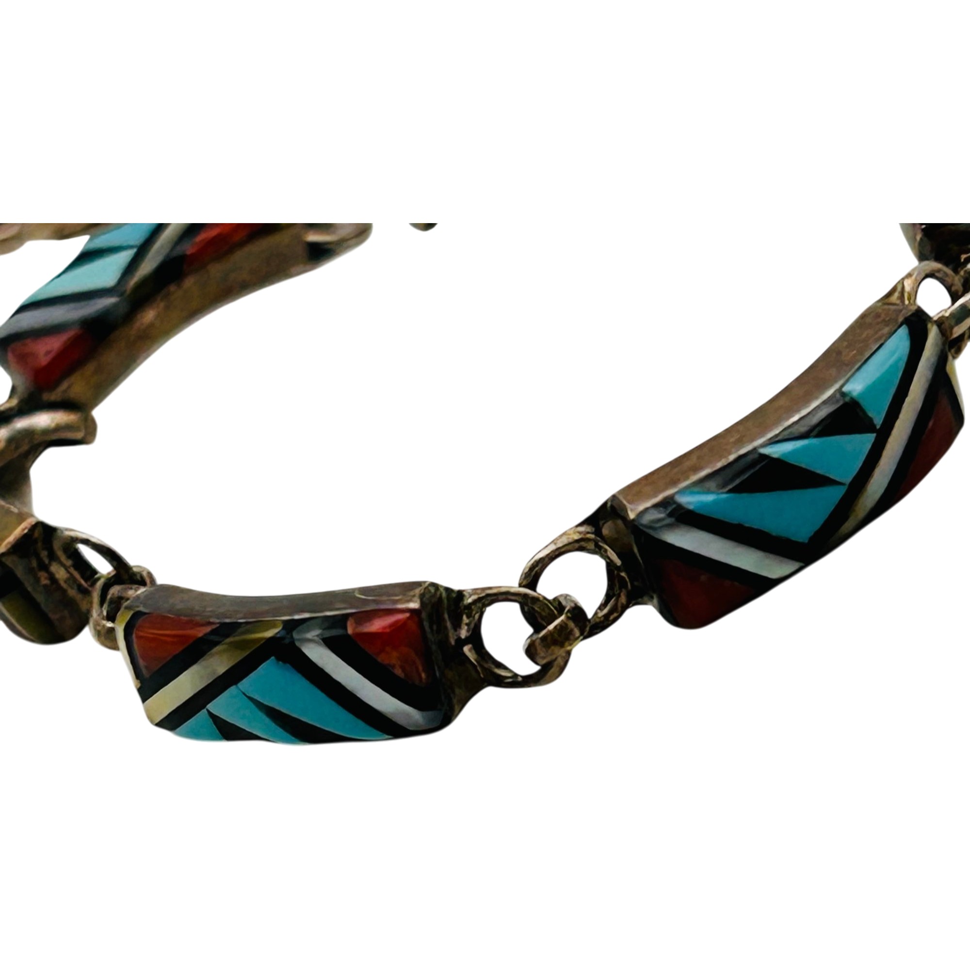 Vintage Signed Zuni Sterling Multi-Stone Bracelet