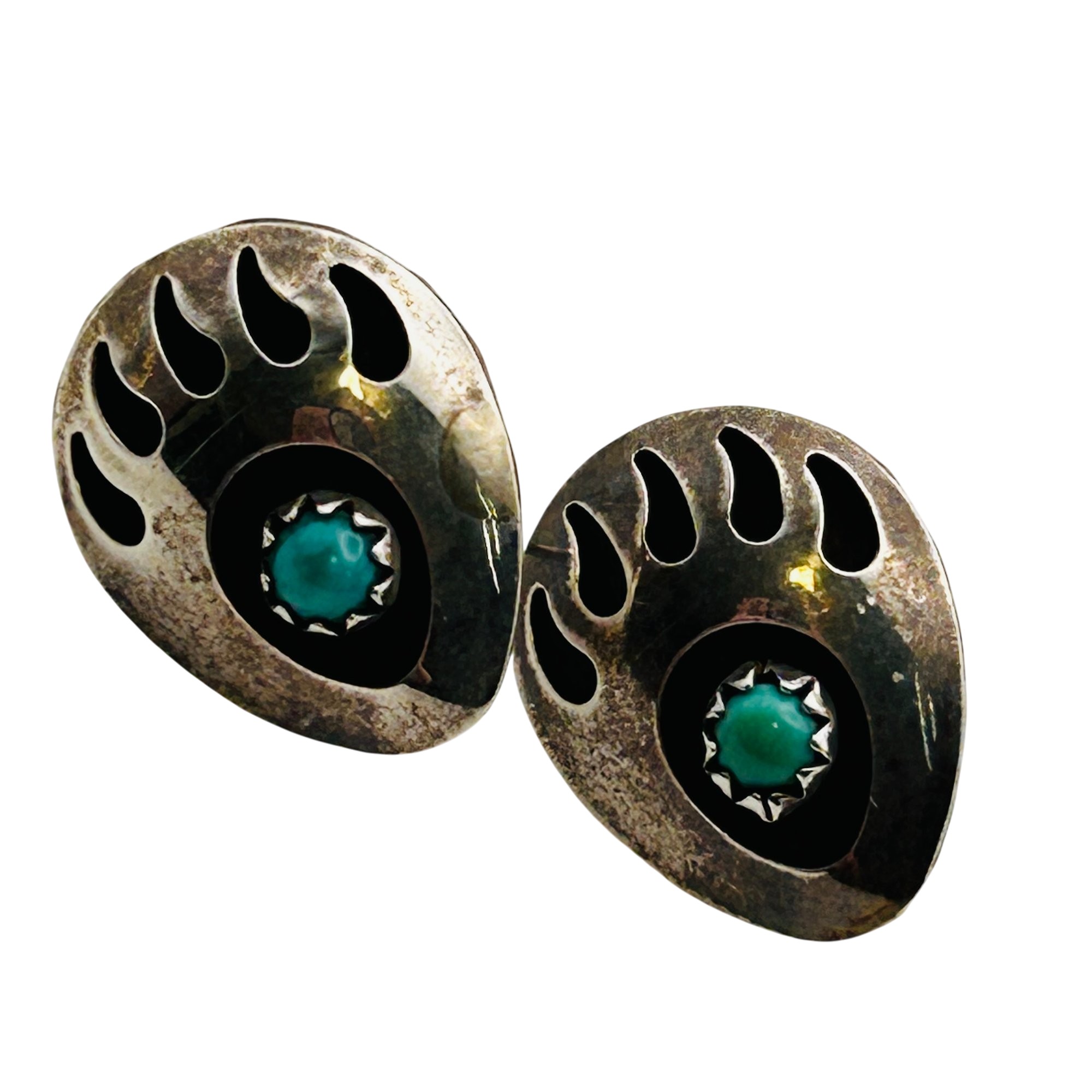 Navajo Sterling Turquoise Bear Claw Earrings
