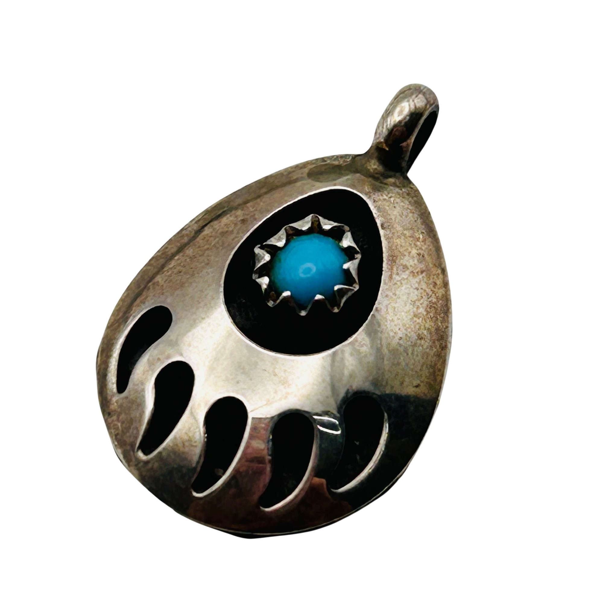 Navajo Sterling Turquoise Bear Claw Pendant