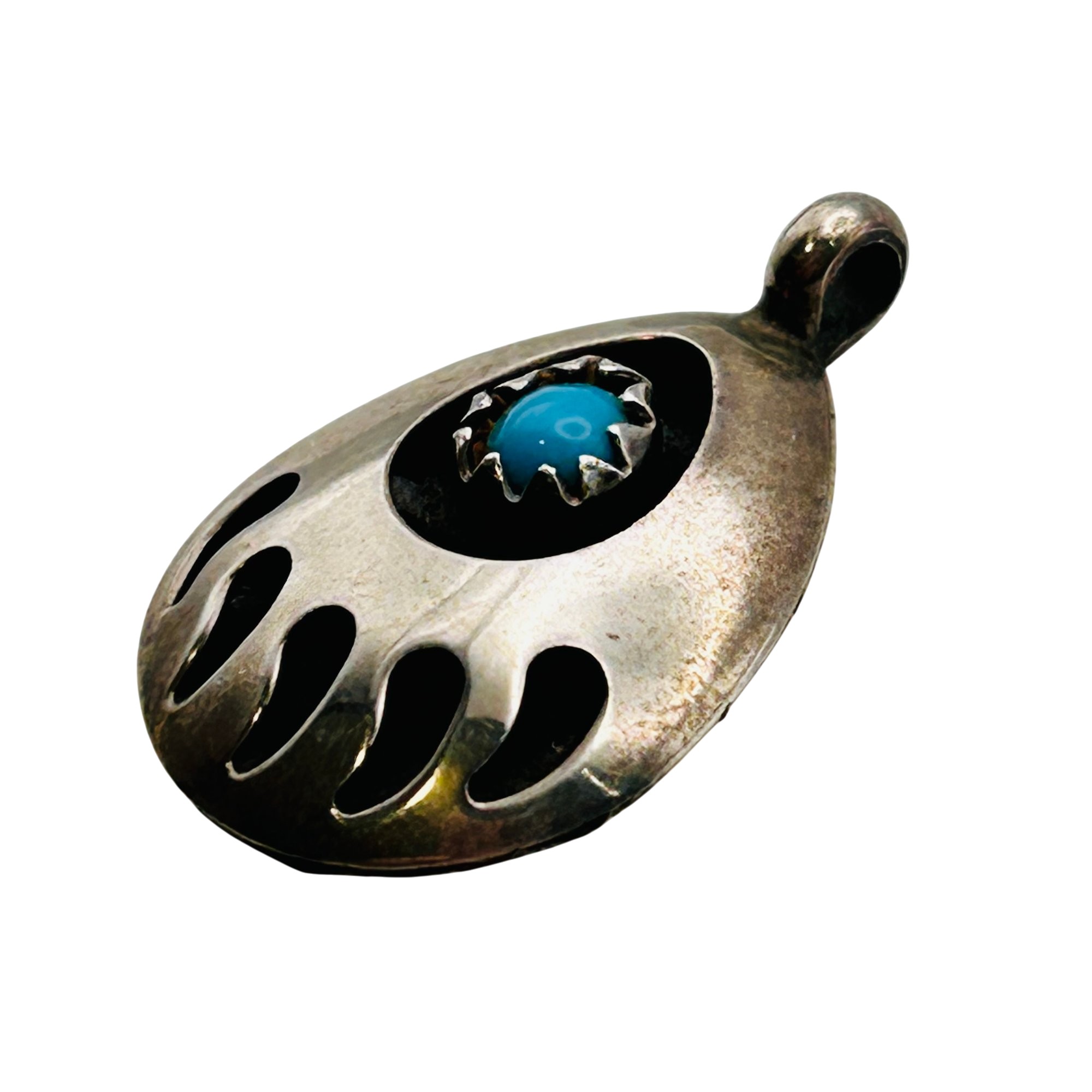 Navajo Sterling Turquoise Bear Claw Pendant