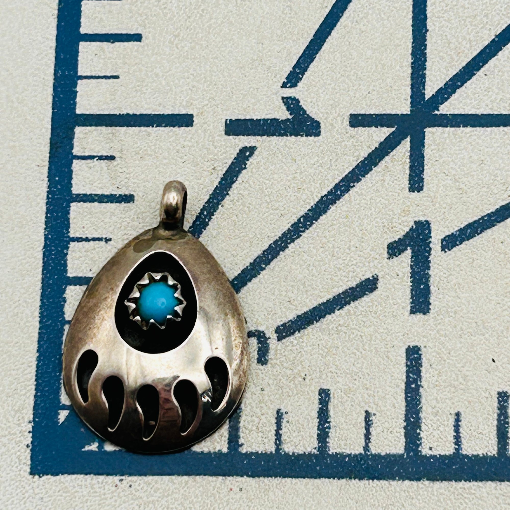 Navajo Sterling Turquoise Bear Claw Pendant
