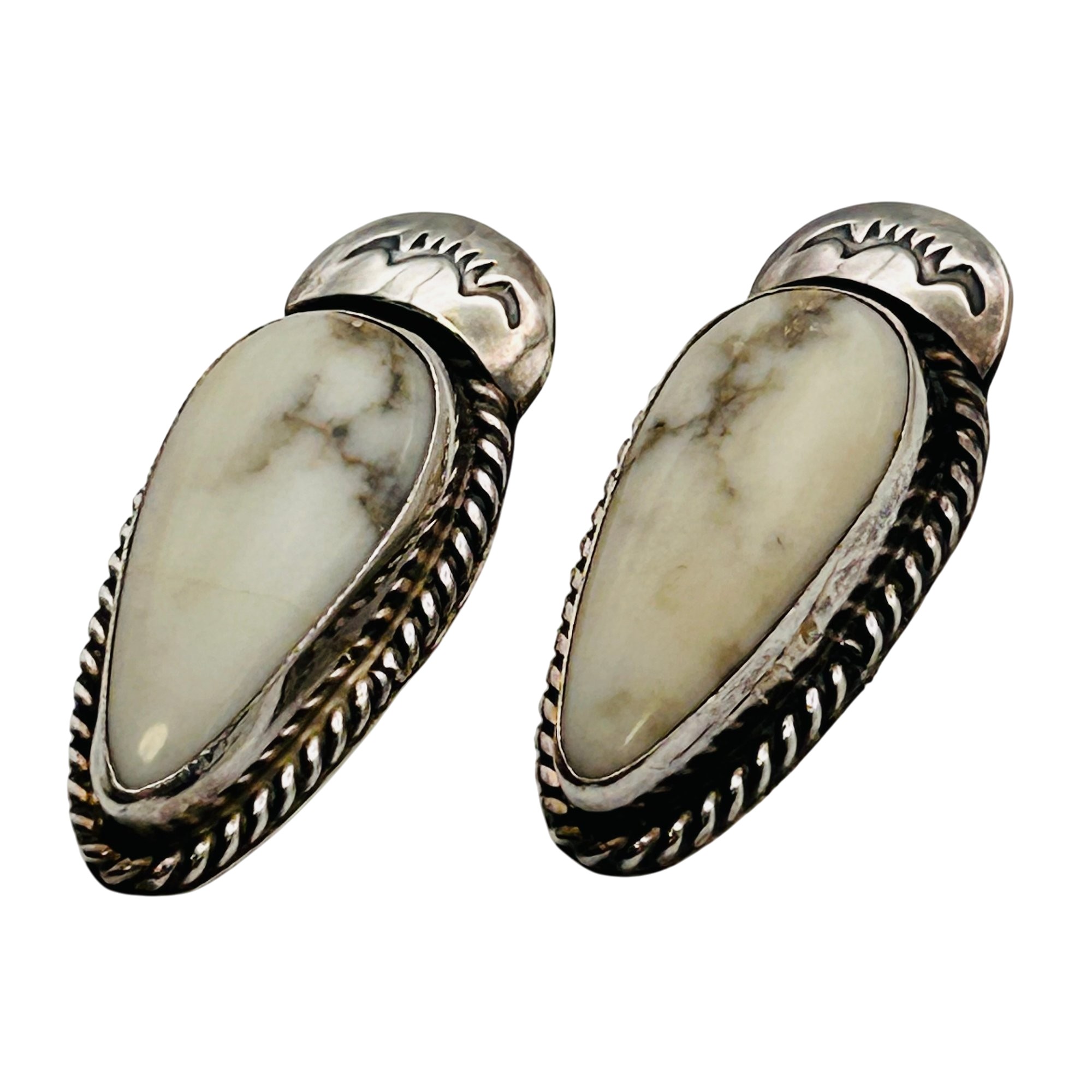 Alice McShirley Navajo Sterling White Buffalo Earrings