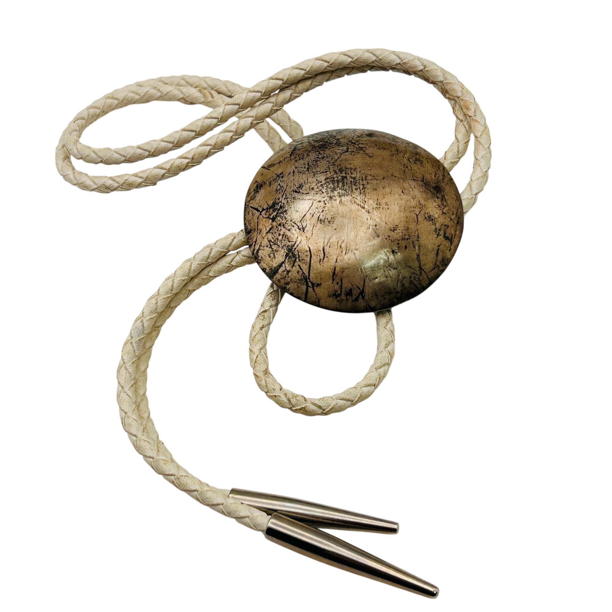 Signed Native Sterling Hammered Medallion Bolo Tie