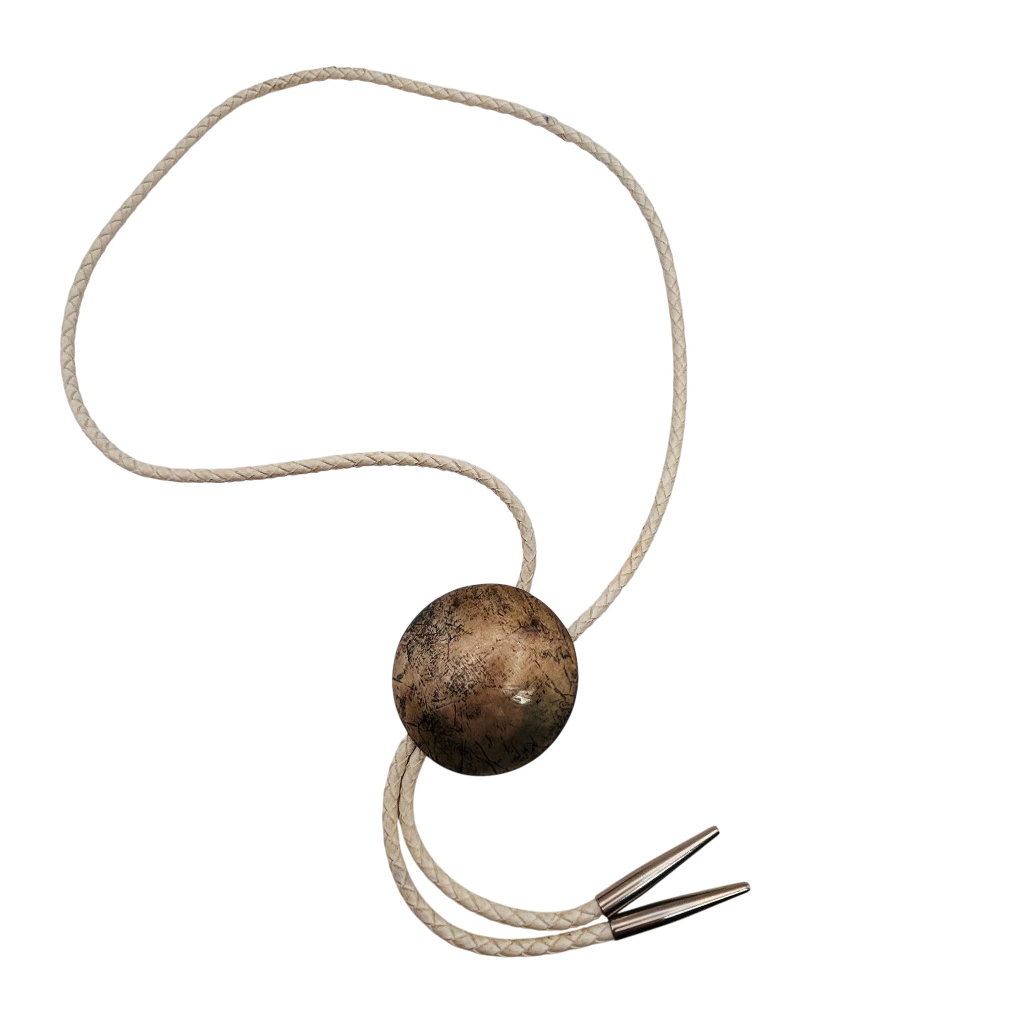 Signed Native Sterling Hammered Medallion Bolo Tie