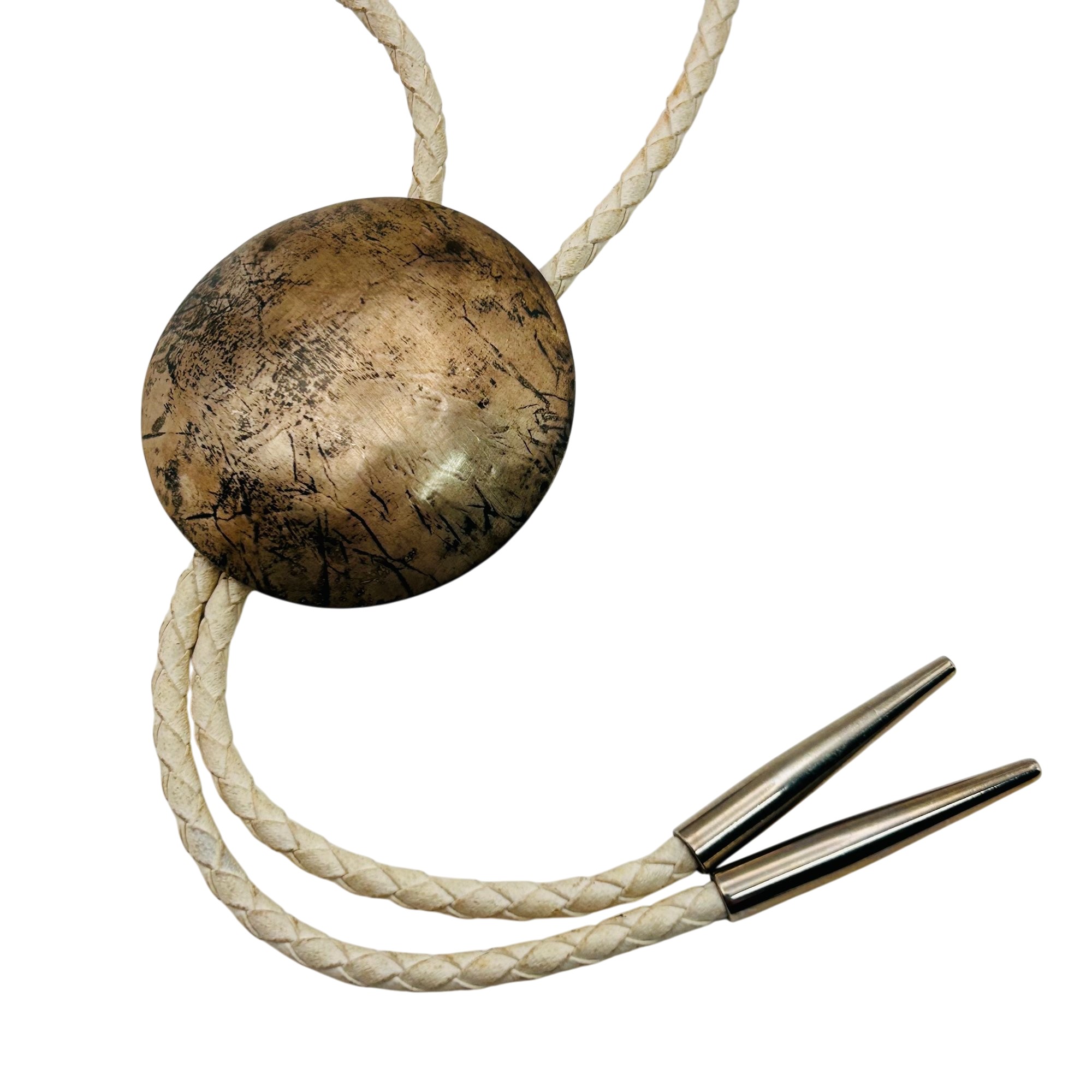 Signed Native Sterling Hammered Medallion Bolo Tie