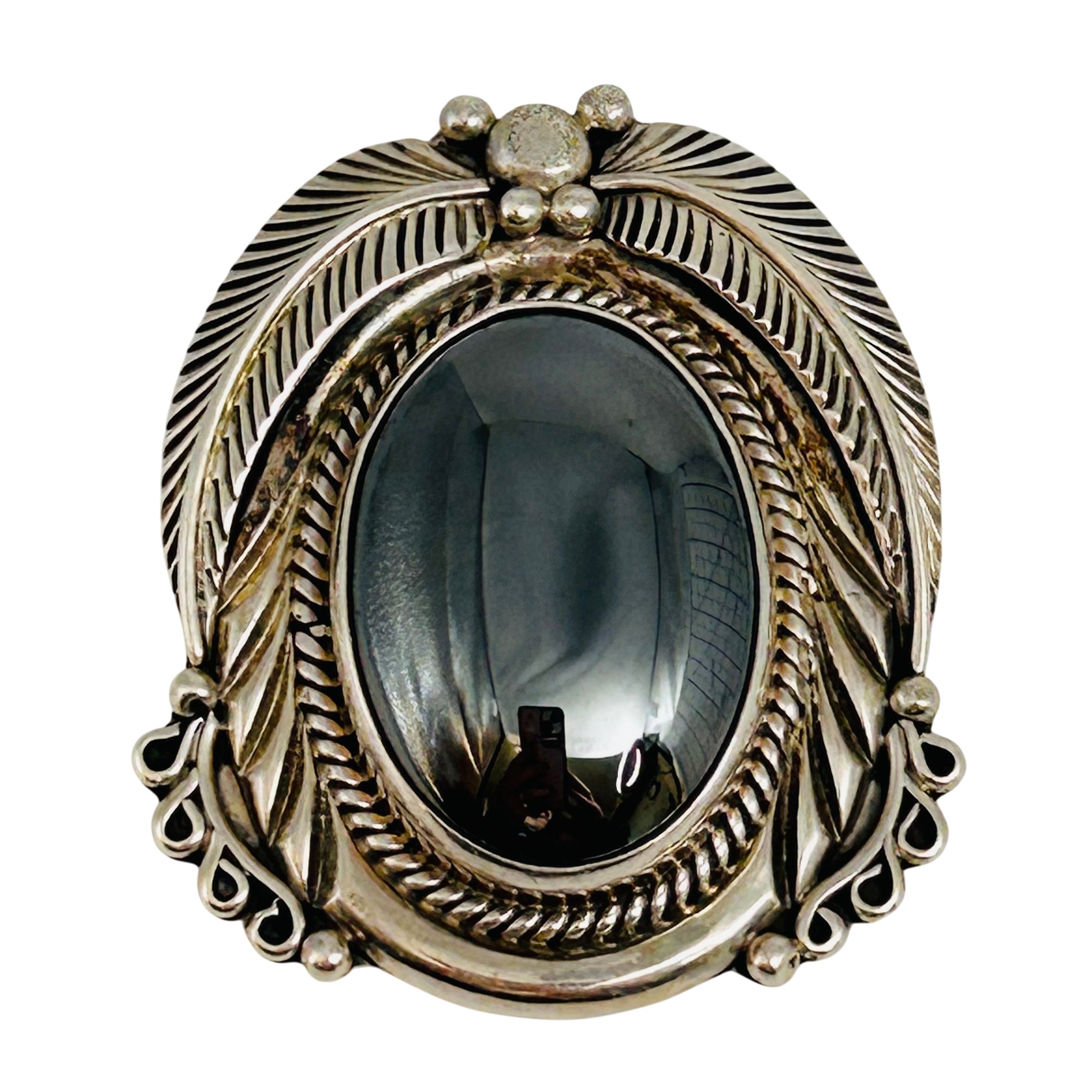 Navajo Signed Sterling Hematite Pendant/Brooch