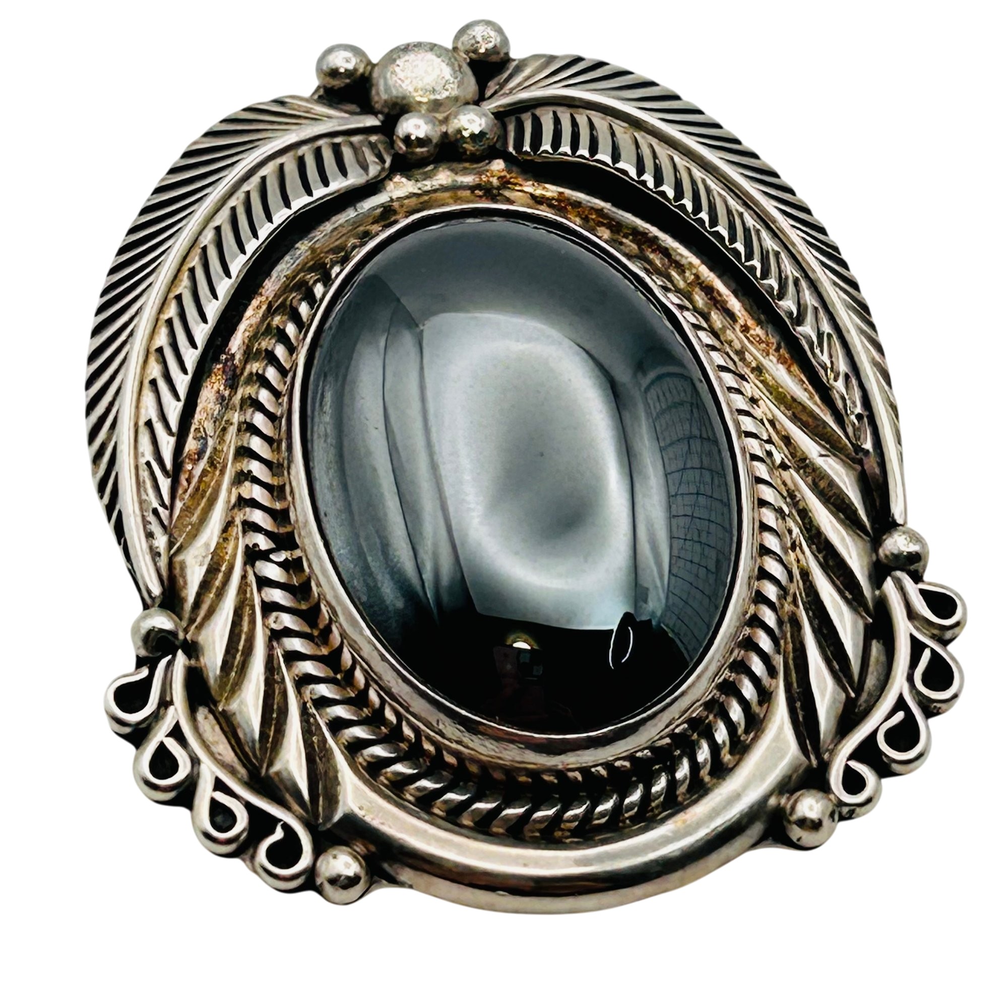 Navajo Signed Sterling Hematite Pendant/Brooch