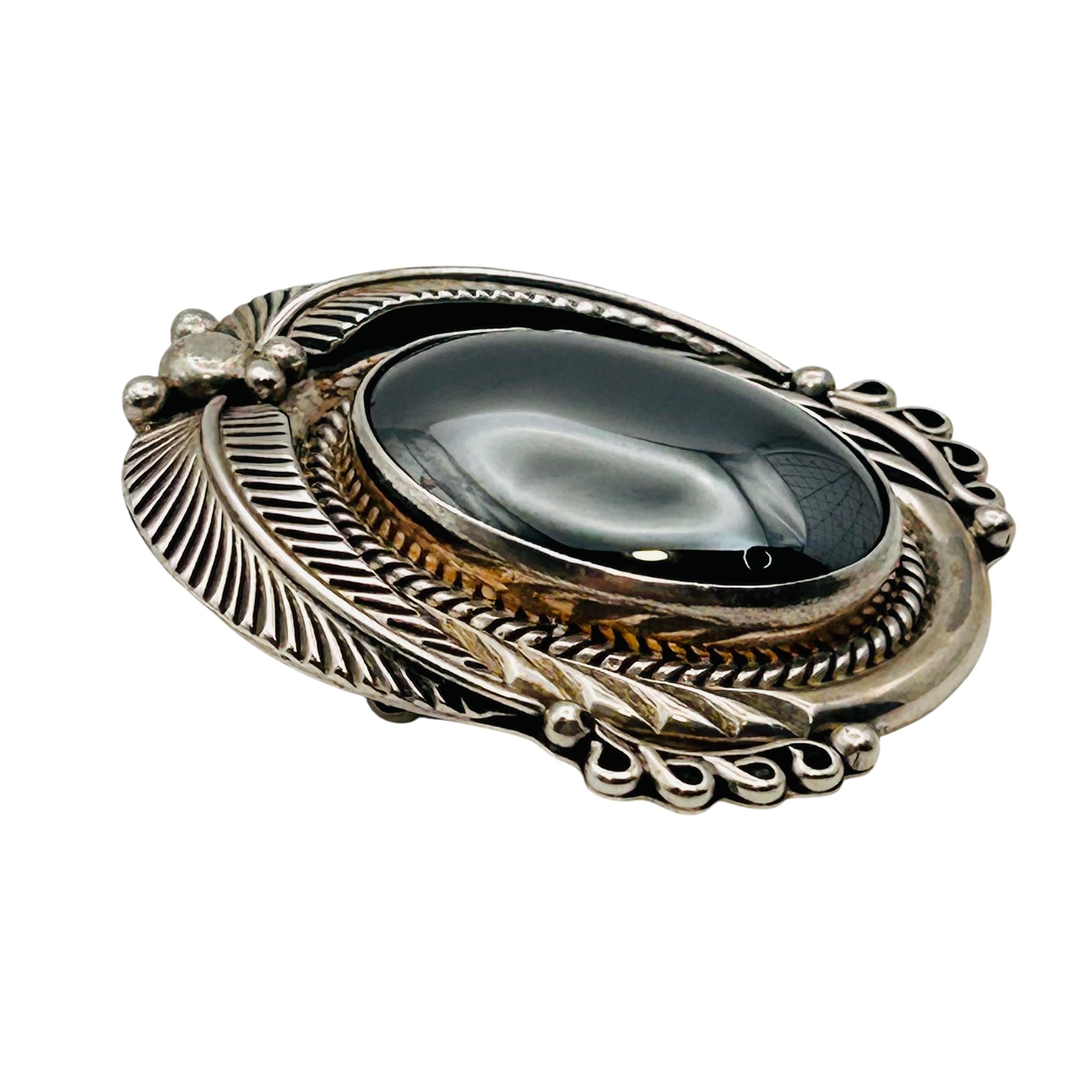 Navajo Signed Sterling Hematite Pendant/Brooch