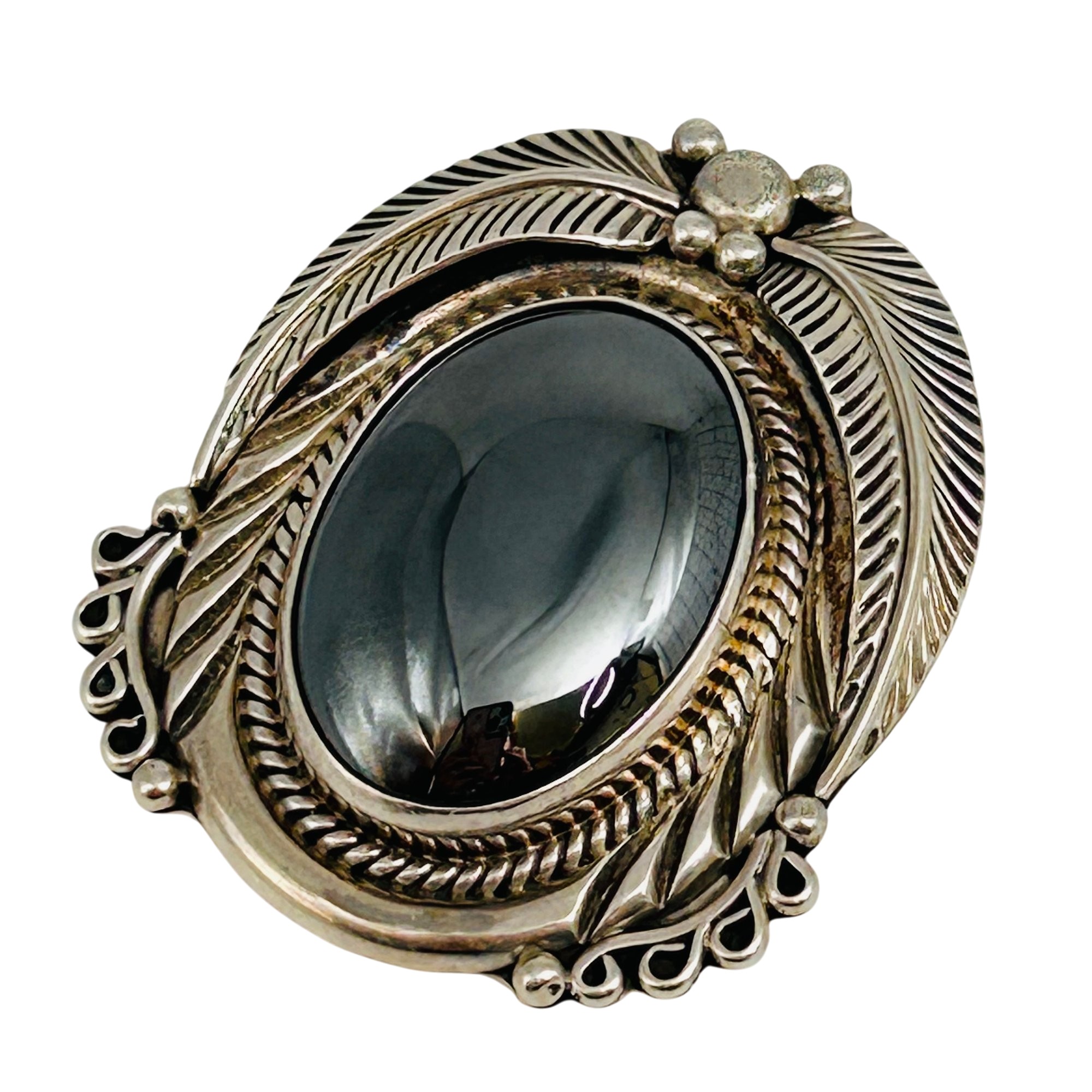 Navajo Signed Sterling Hematite Pendant/Brooch