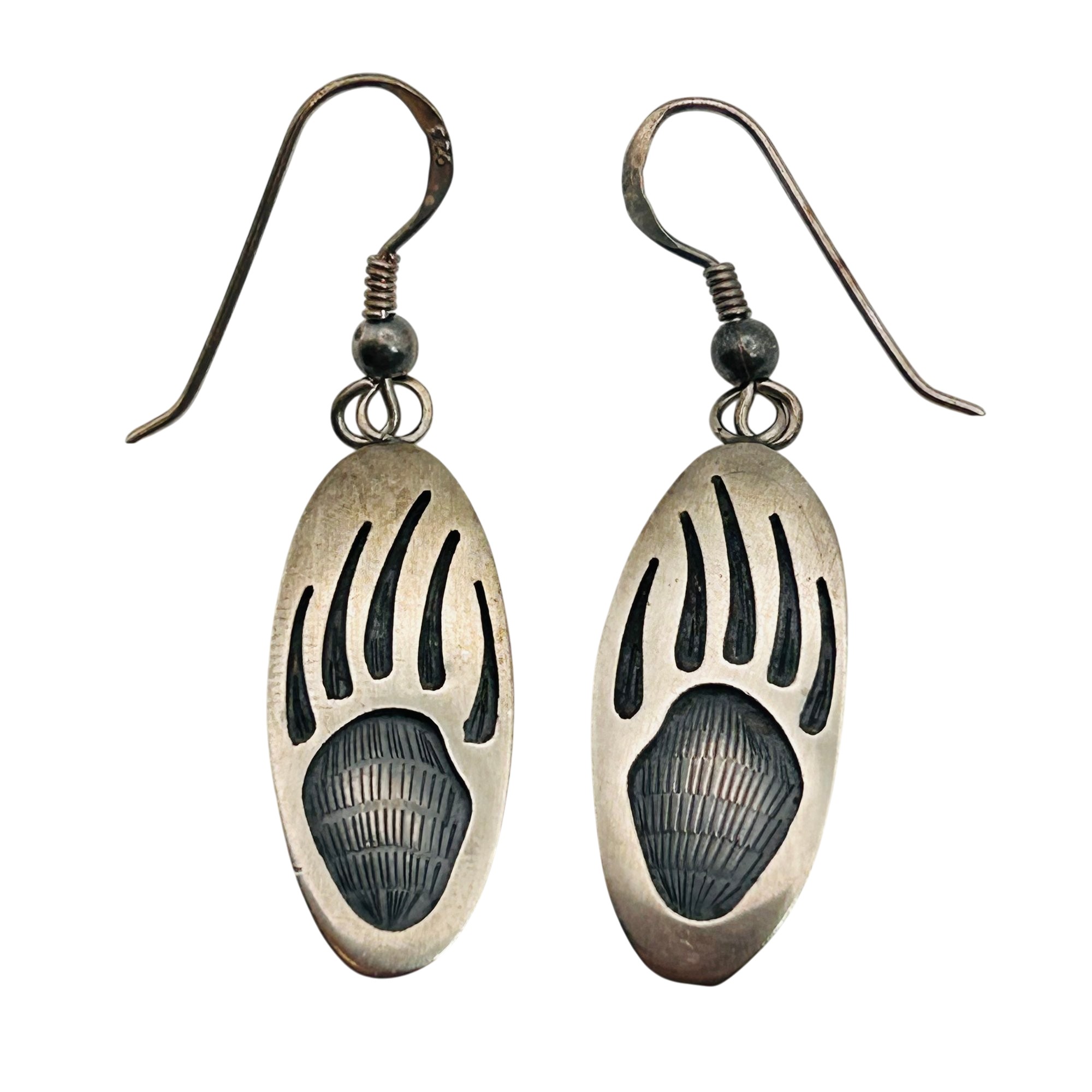 Melinda Lucas Hopi Sterling Overlay Bear Claw Earrings