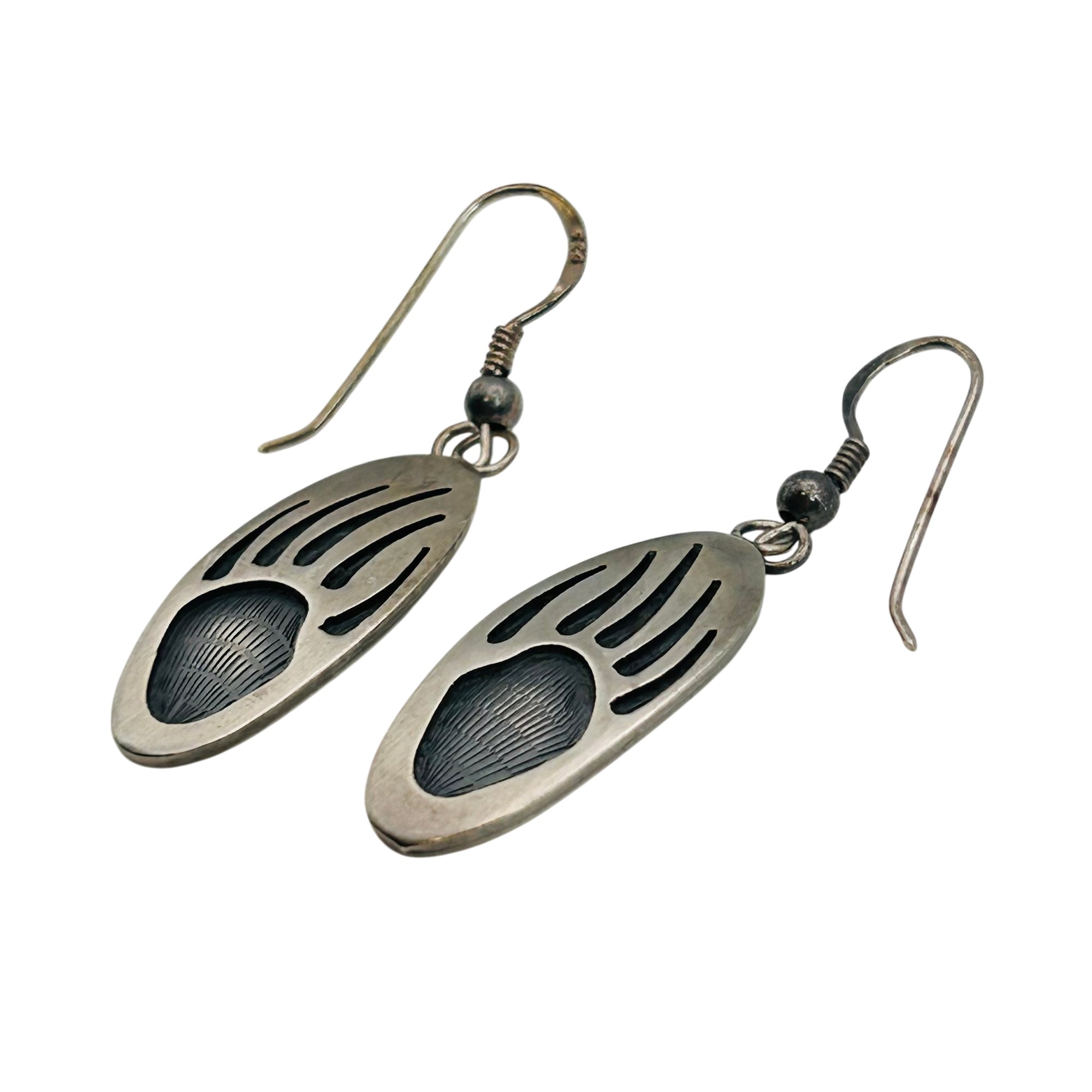 Melinda Lucas Hopi Sterling Overlay Bear Claw Earrings