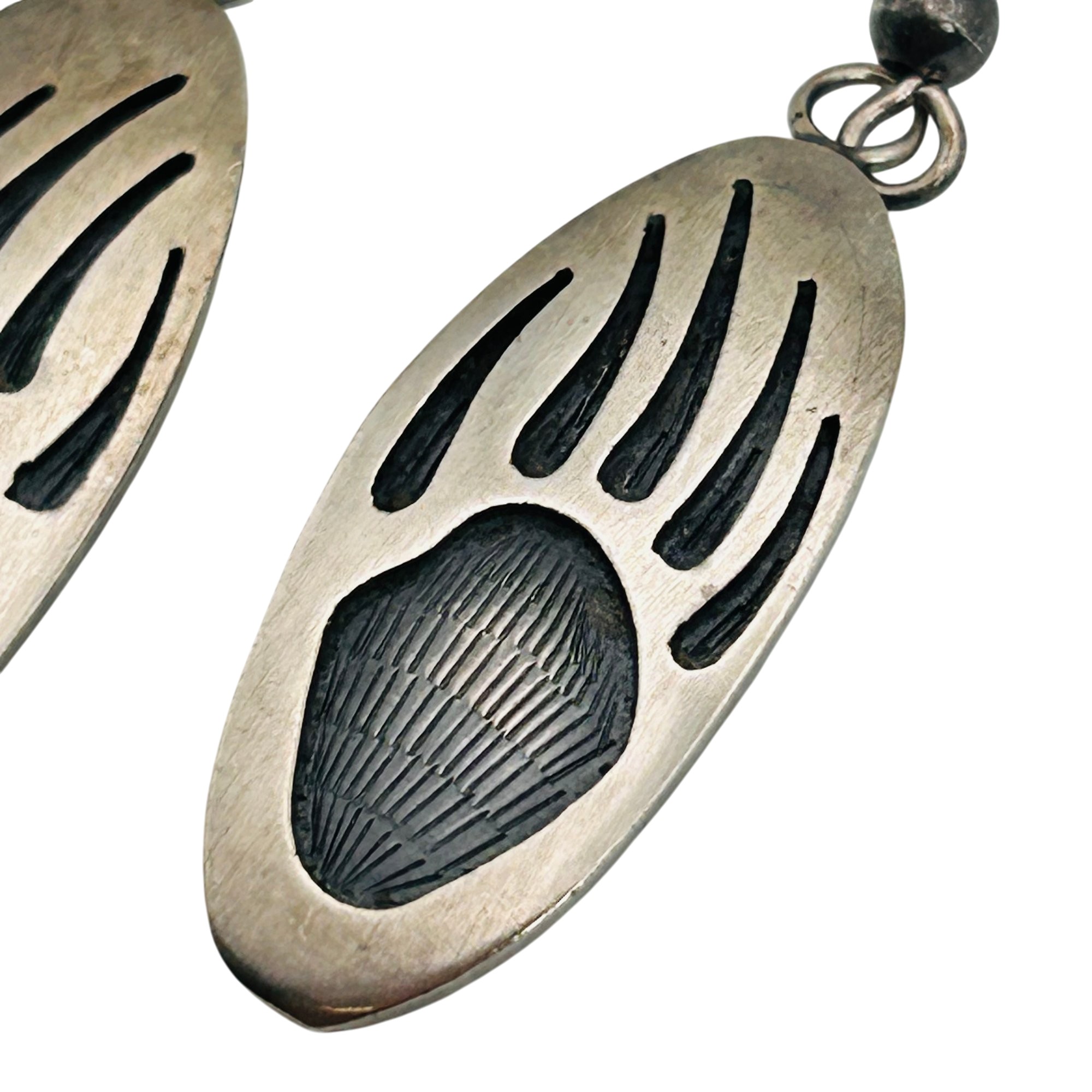 Melinda Lucas Hopi Sterling Overlay Bear Claw Earrings