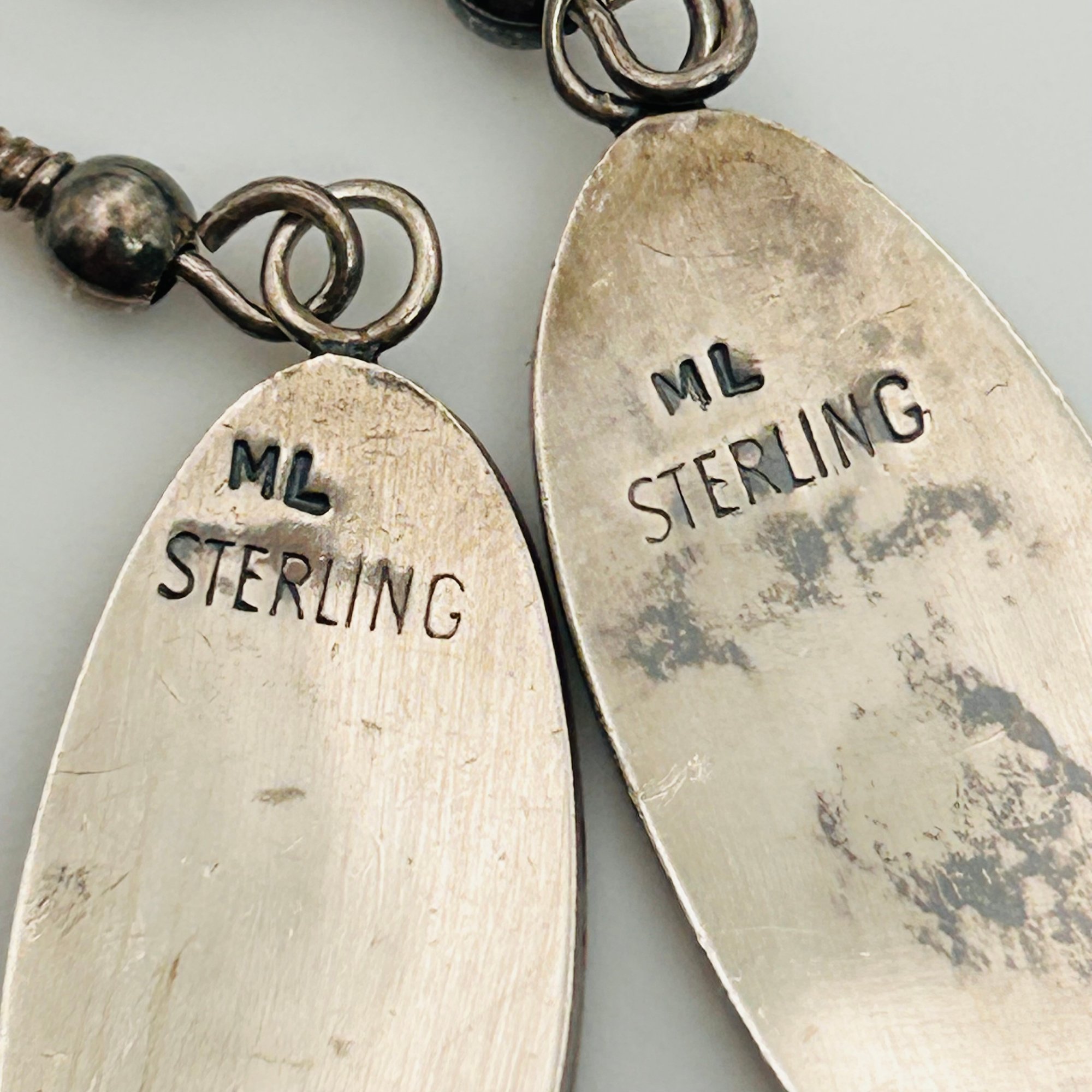 Melinda Lucas Hopi Sterling Overlay Bear Claw Earrings