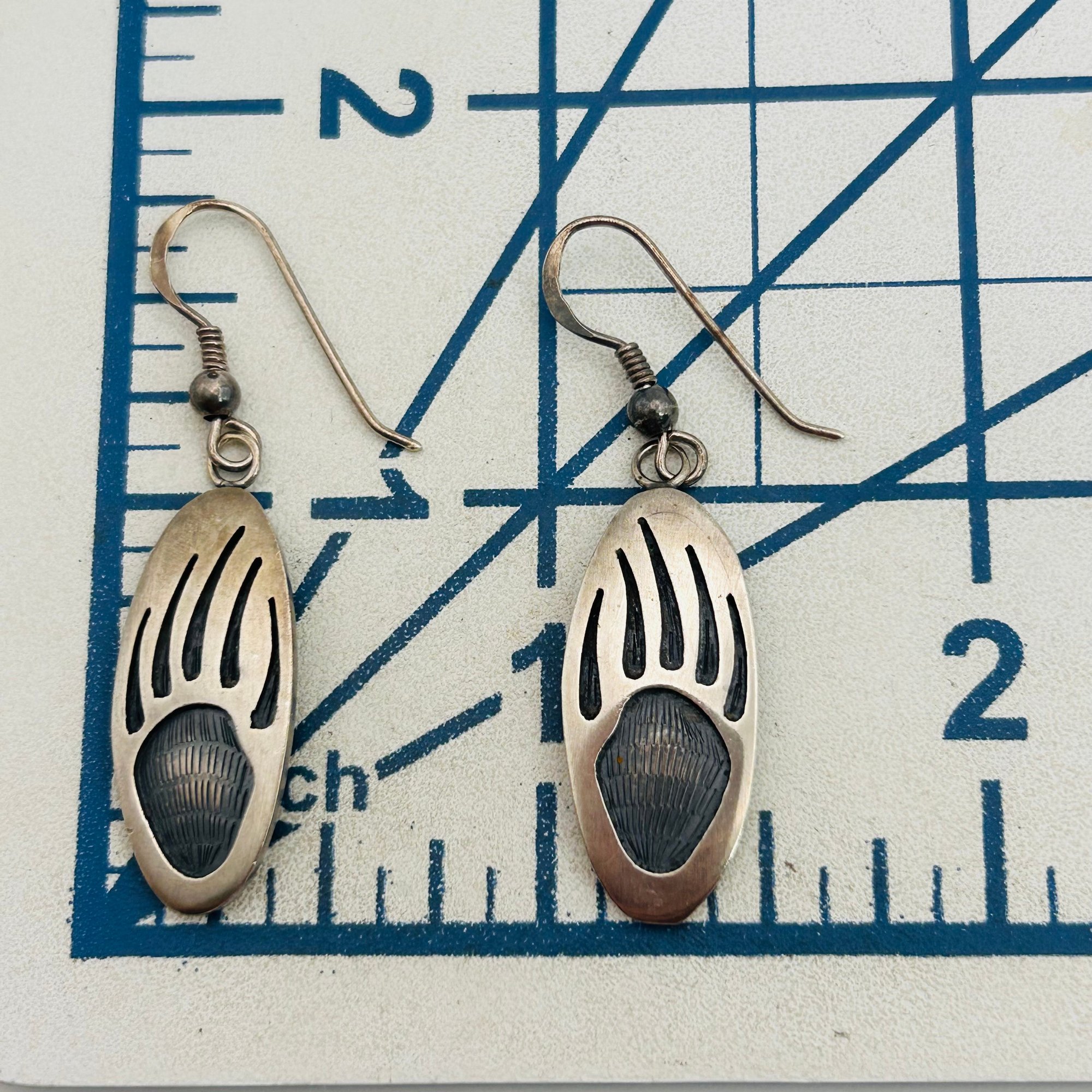 Melinda Lucas Hopi Sterling Overlay Bear Claw Earrings