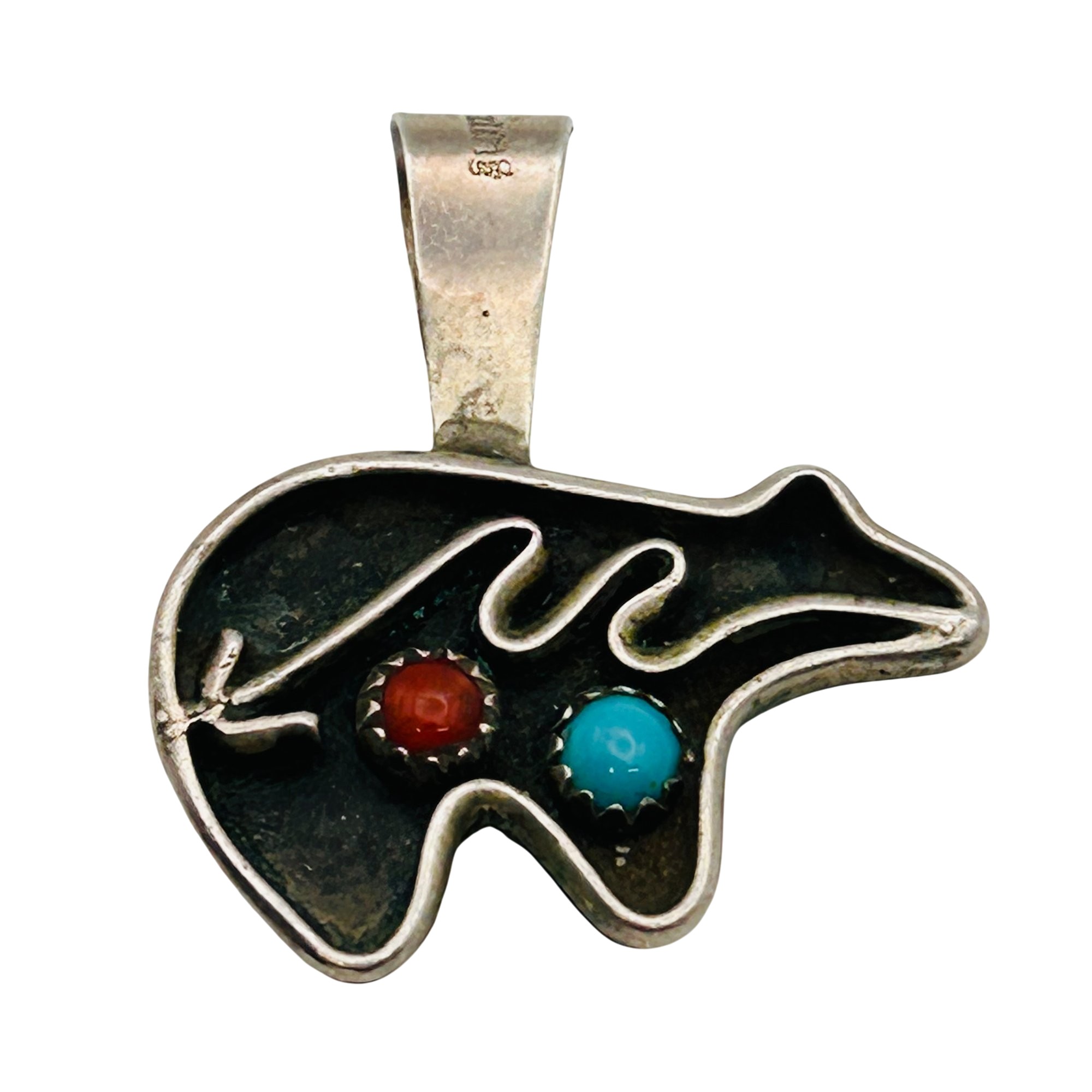 Signed Navajo Sterling Reversible Bear And Kokopelli Pendant