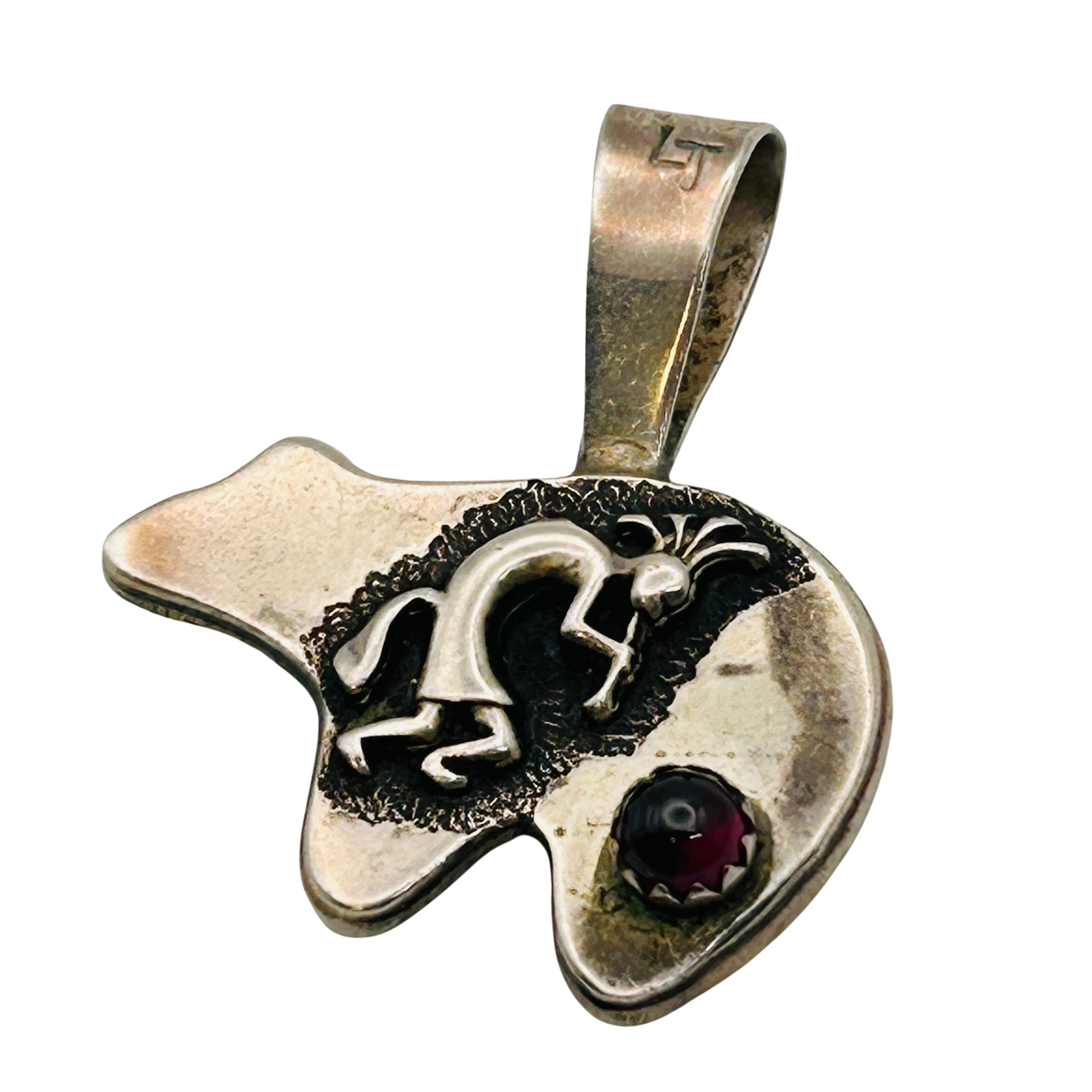 Signed Navajo Sterling Reversible Bear And Kokopelli Pendant