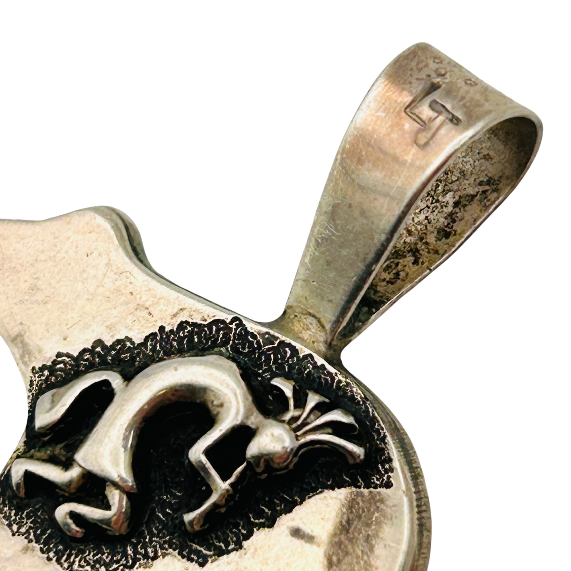 Signed Navajo Sterling Reversible Bear And Kokopelli Pendant