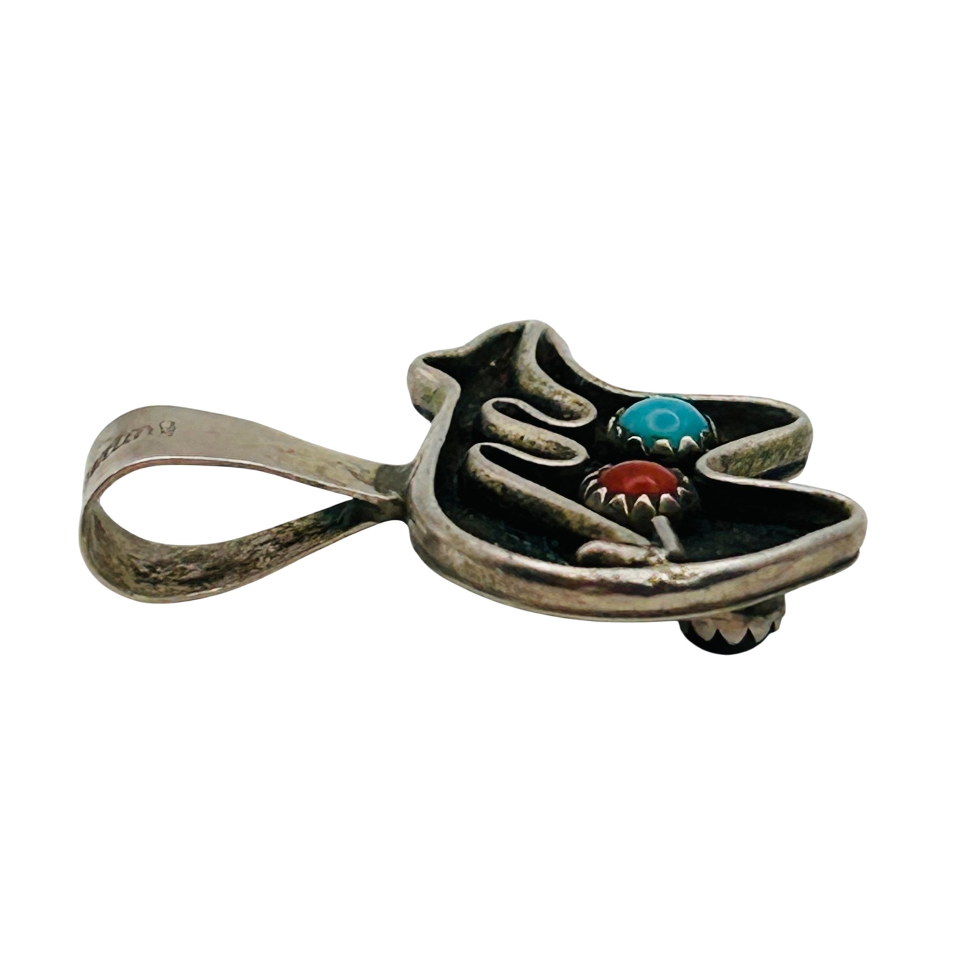 Signed Navajo Sterling Reversible Bear And Kokopelli Pendant