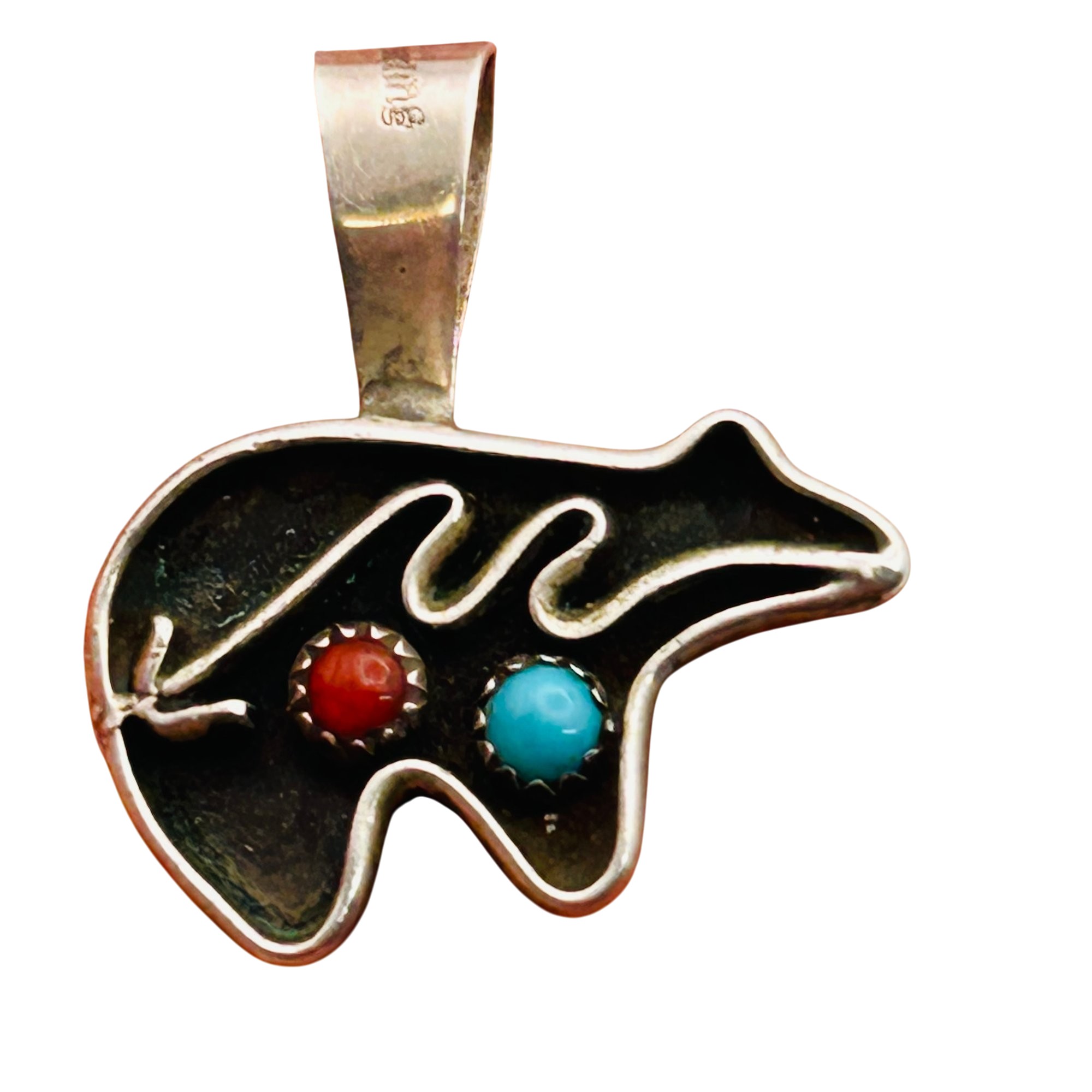 Signed Navajo Sterling Reversible Bear And Kokopelli Pendant