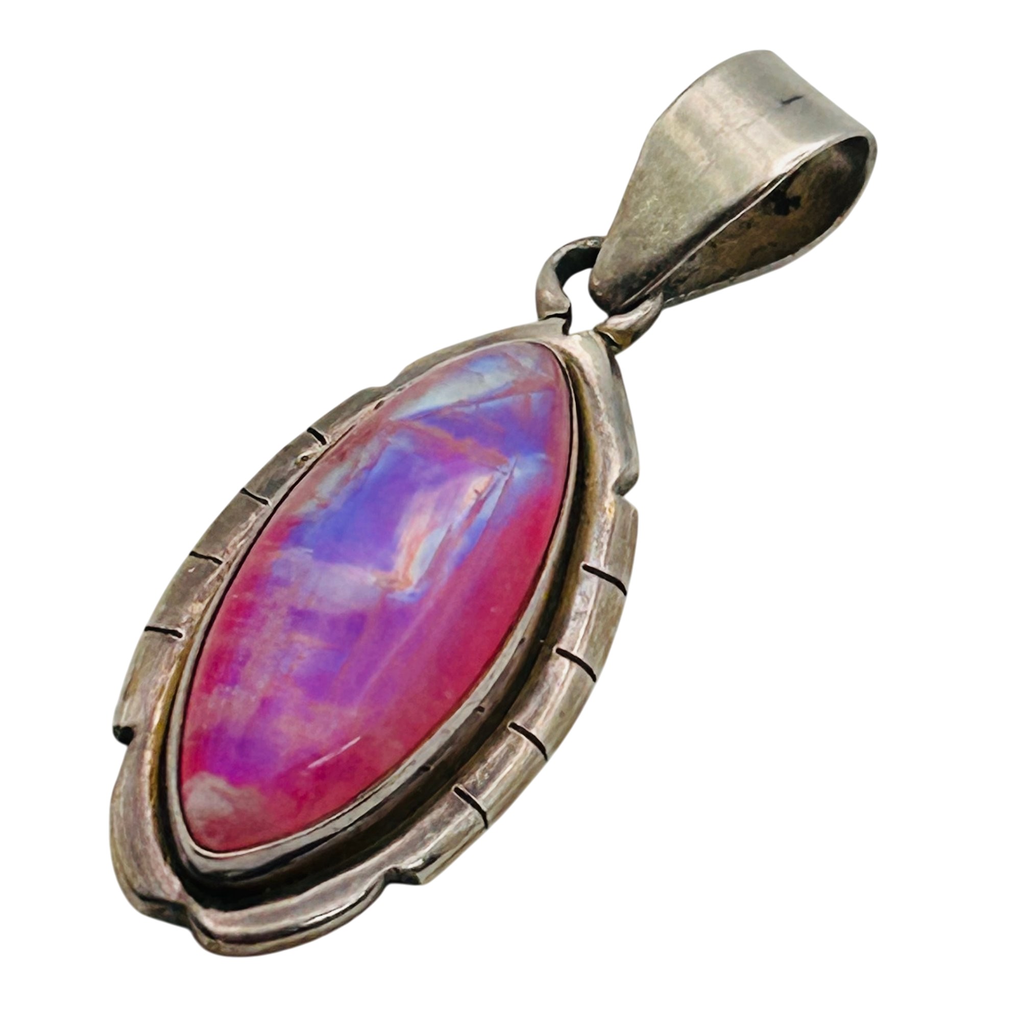 Signed Southwest Sterling Pink Stone Pendant