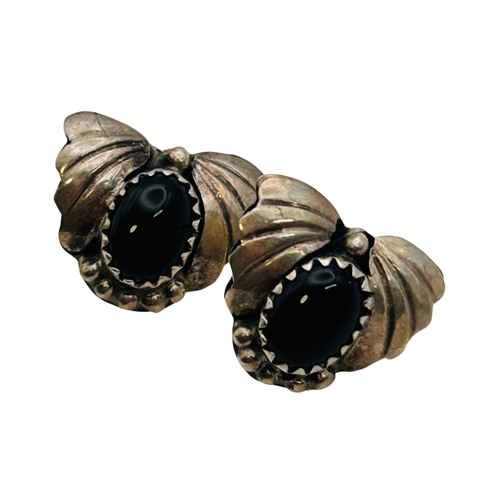 Signed Navajo Sterling Onyx Earrings