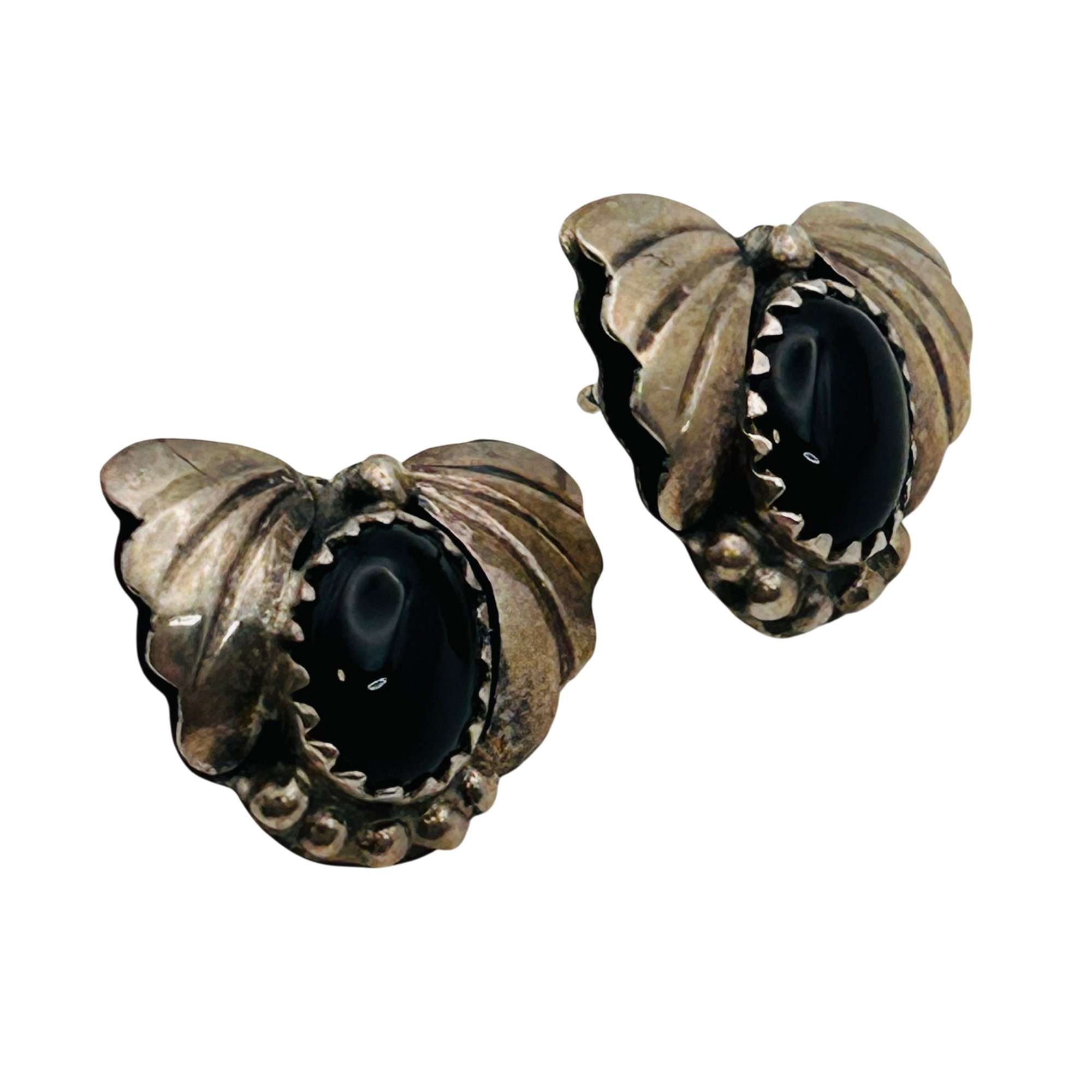 Signed Navajo Sterling Onyx Earrings