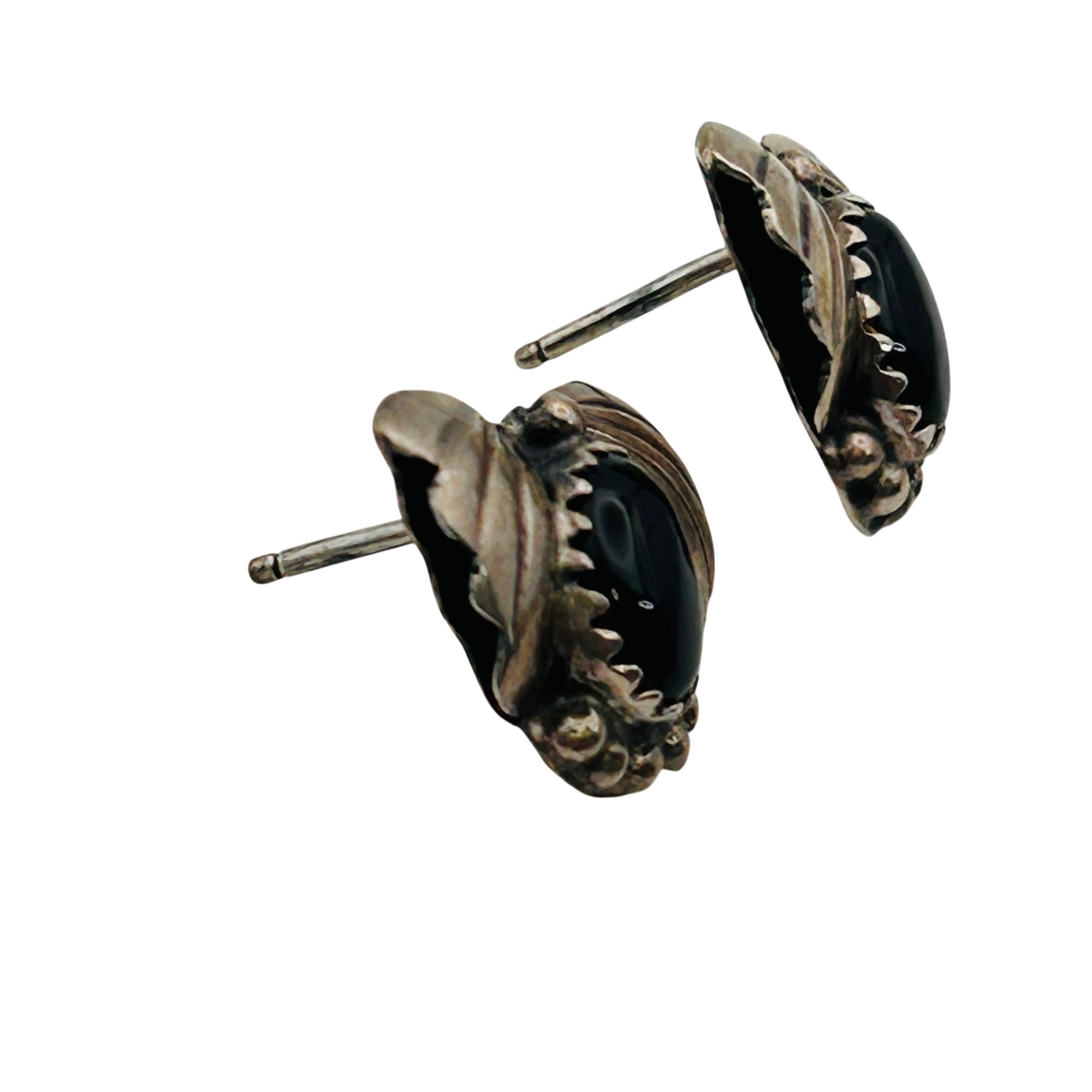 Signed Navajo Sterling Onyx Earrings