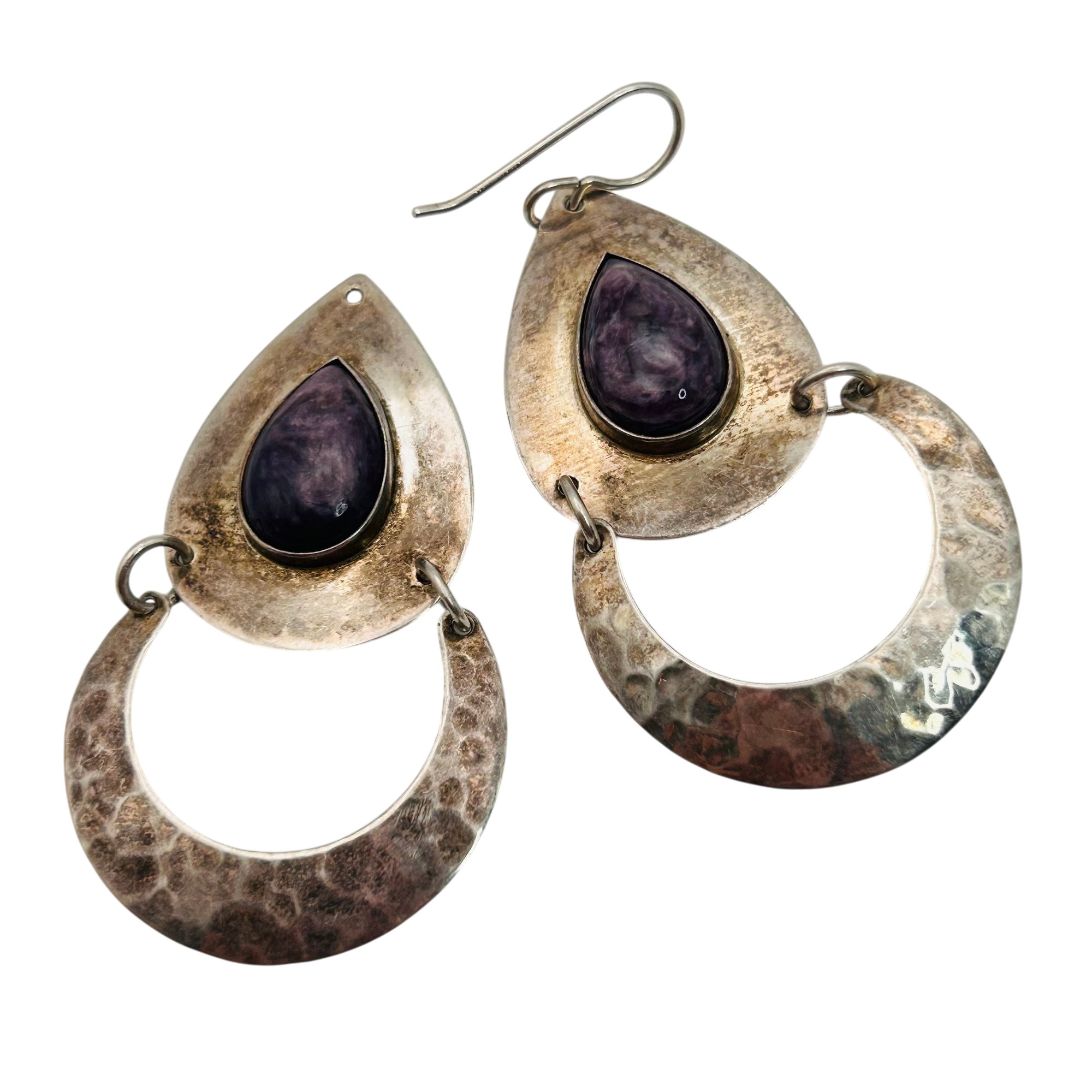 Southwest Sterling Charoite Stone Earrings